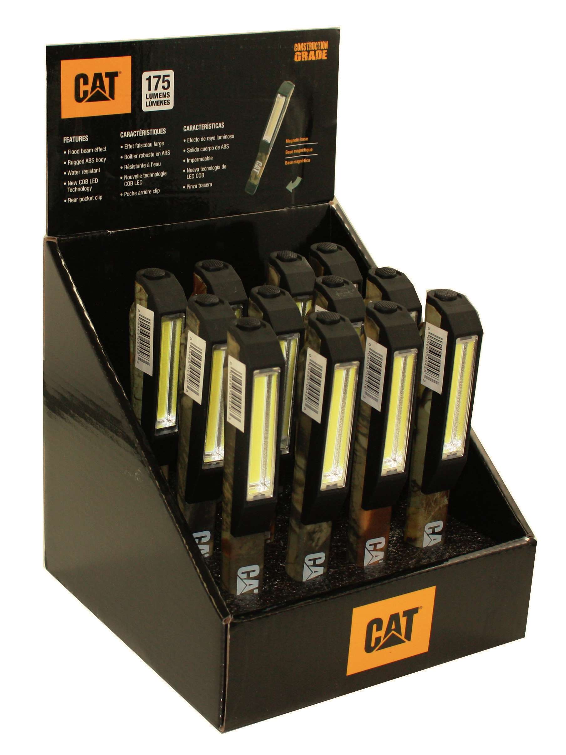 CAT CT120012 | Display stand for pocket torches with COB LED technology, ABS camouflage coating, 12 pieces