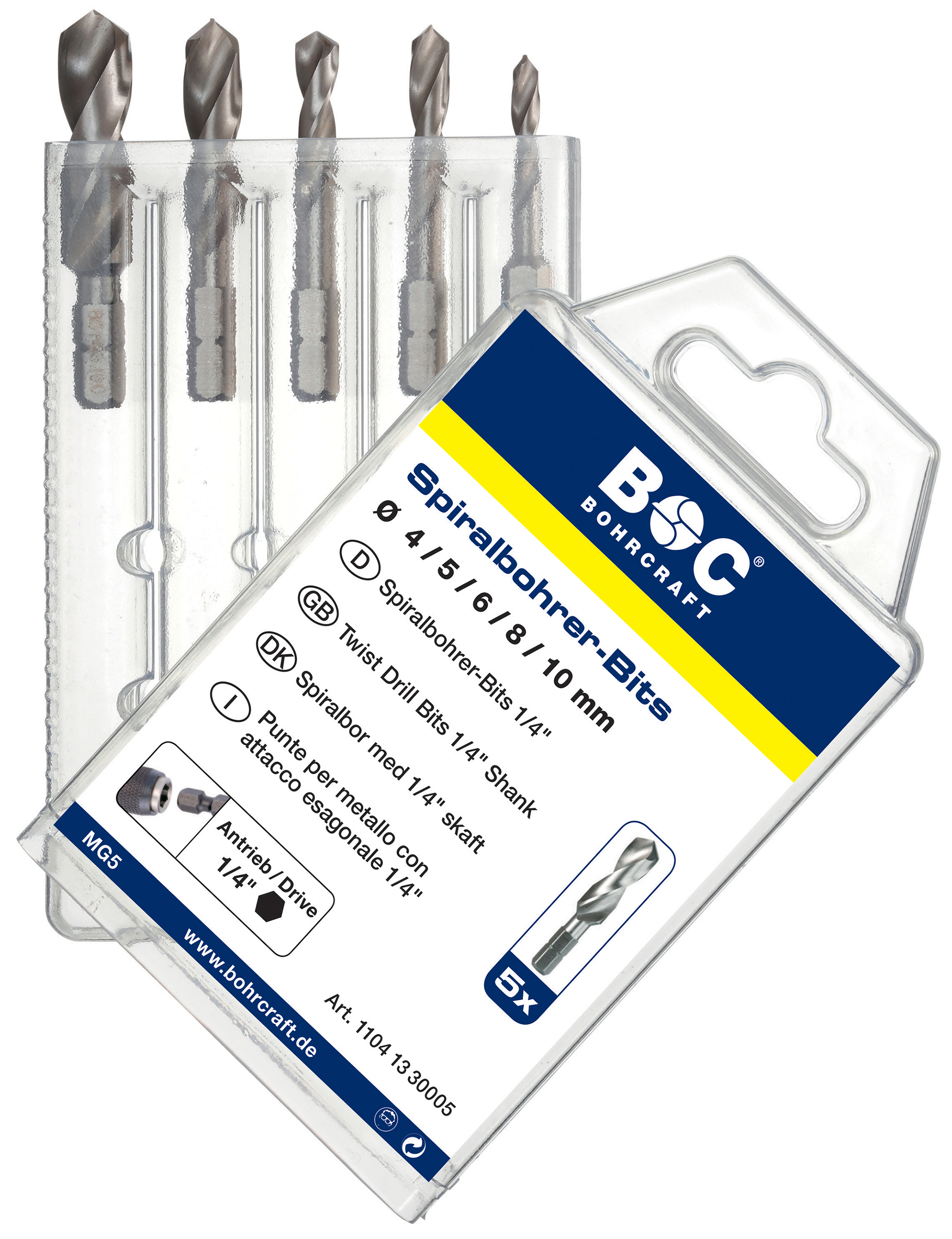 BOHRCRAFT 11311330005 Assortment of cylindrical HSS-G twist drill bits DIN 338, ground, Type HK ø 4-5-6-8-10 mm 5 pcs