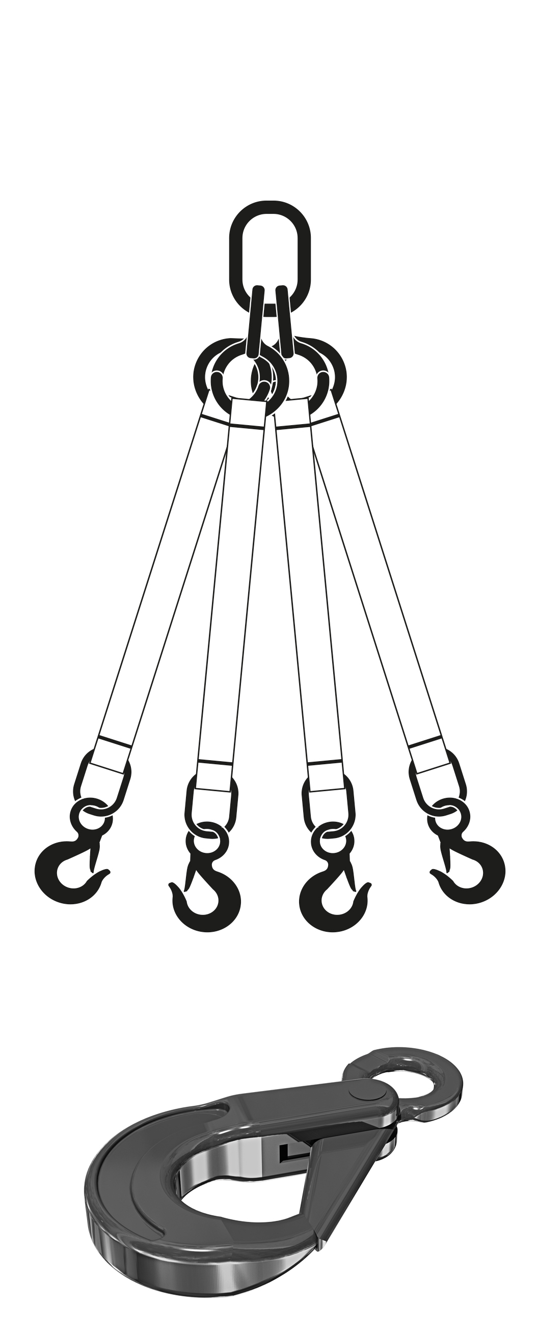 MURTRA 4R15/GS-1 4-Arm Lifting System, 1m Length, 2100 kg Capacity, Safety Hook