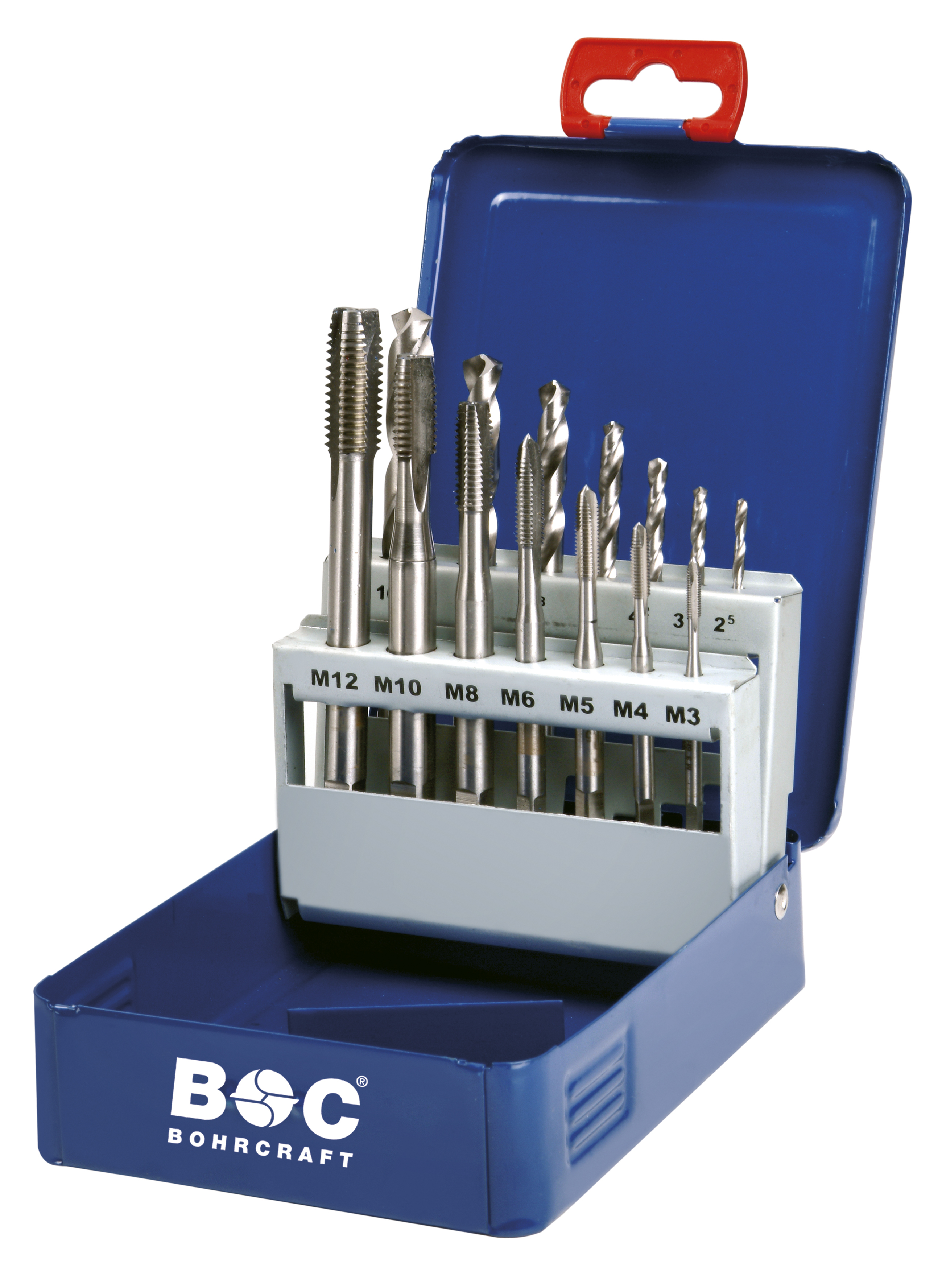 BOHRCRAFT 41401410014 Set of 7 machine taps HSS-G, straight flutes, M3-M12 + 7 drill bits DIN 338 HSS-G, 14 pcs