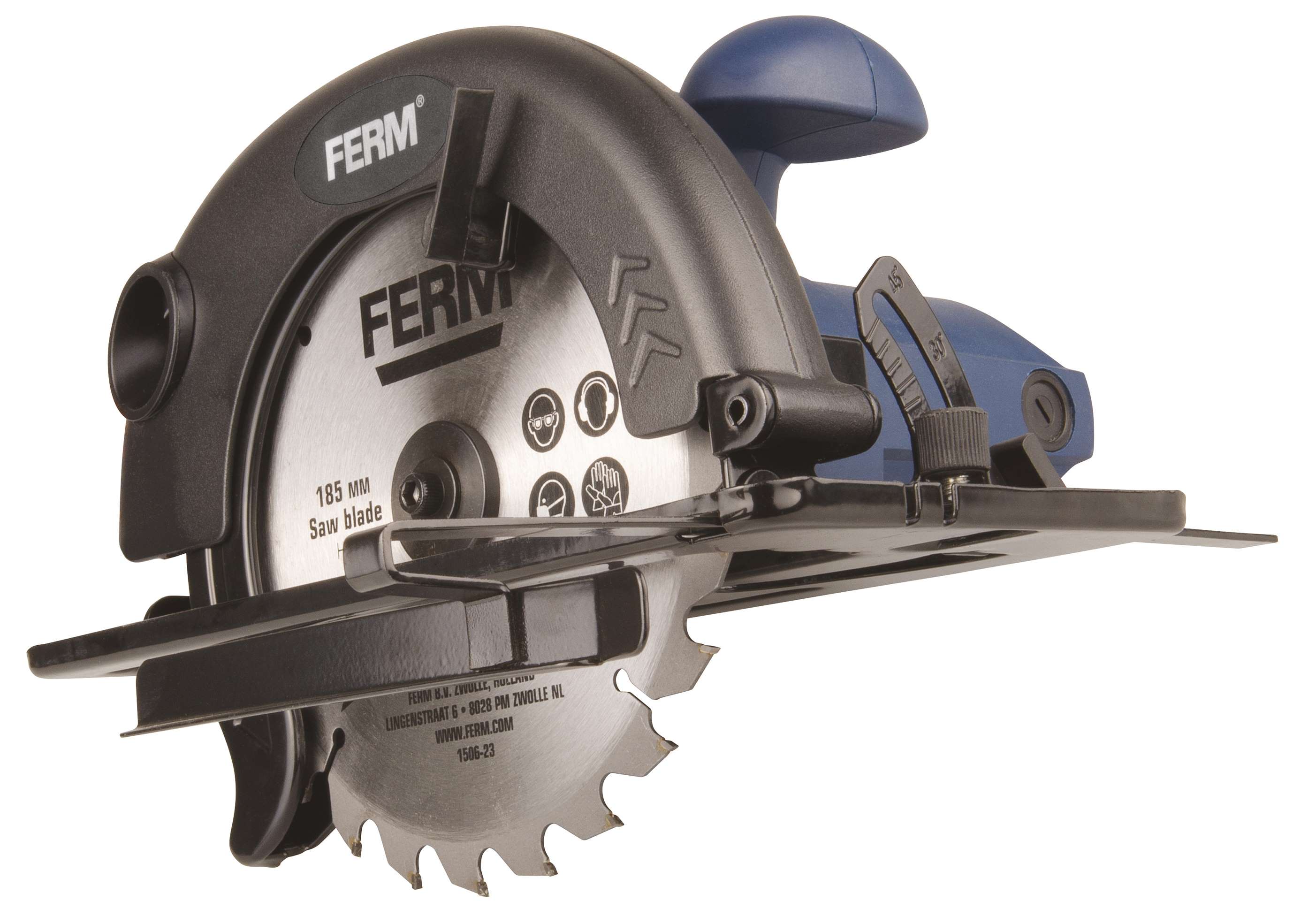 FERM CSM1039 Circular Saw 1200W, no-load speed 5500 rpm, blade dimensions ø 185 x ø 20 x 2.4 mm, weight 3.5 kg