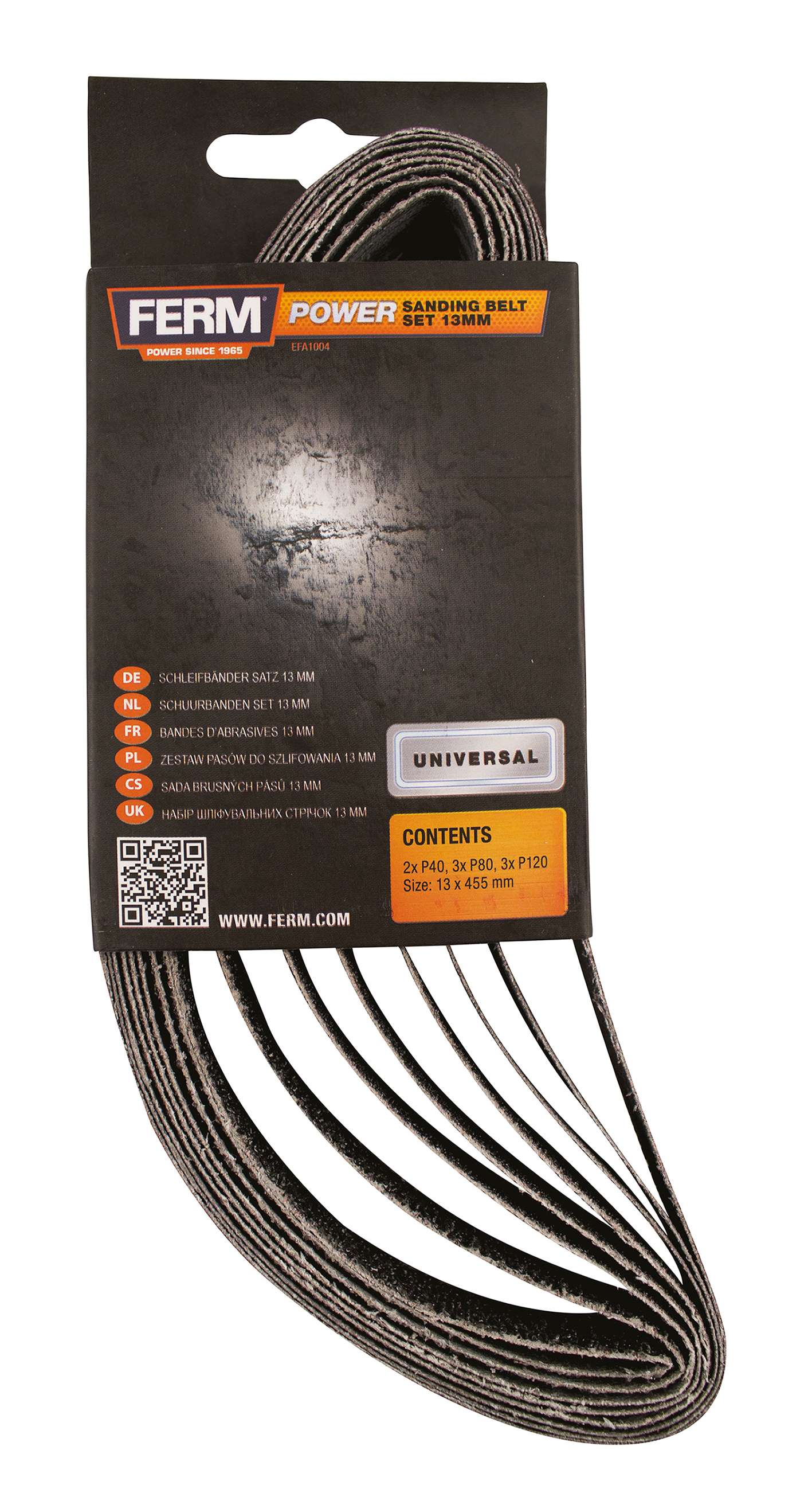 FERM EFA1004 Set of 13 mm abrasive belts, 8 pieces P40/P80/P120