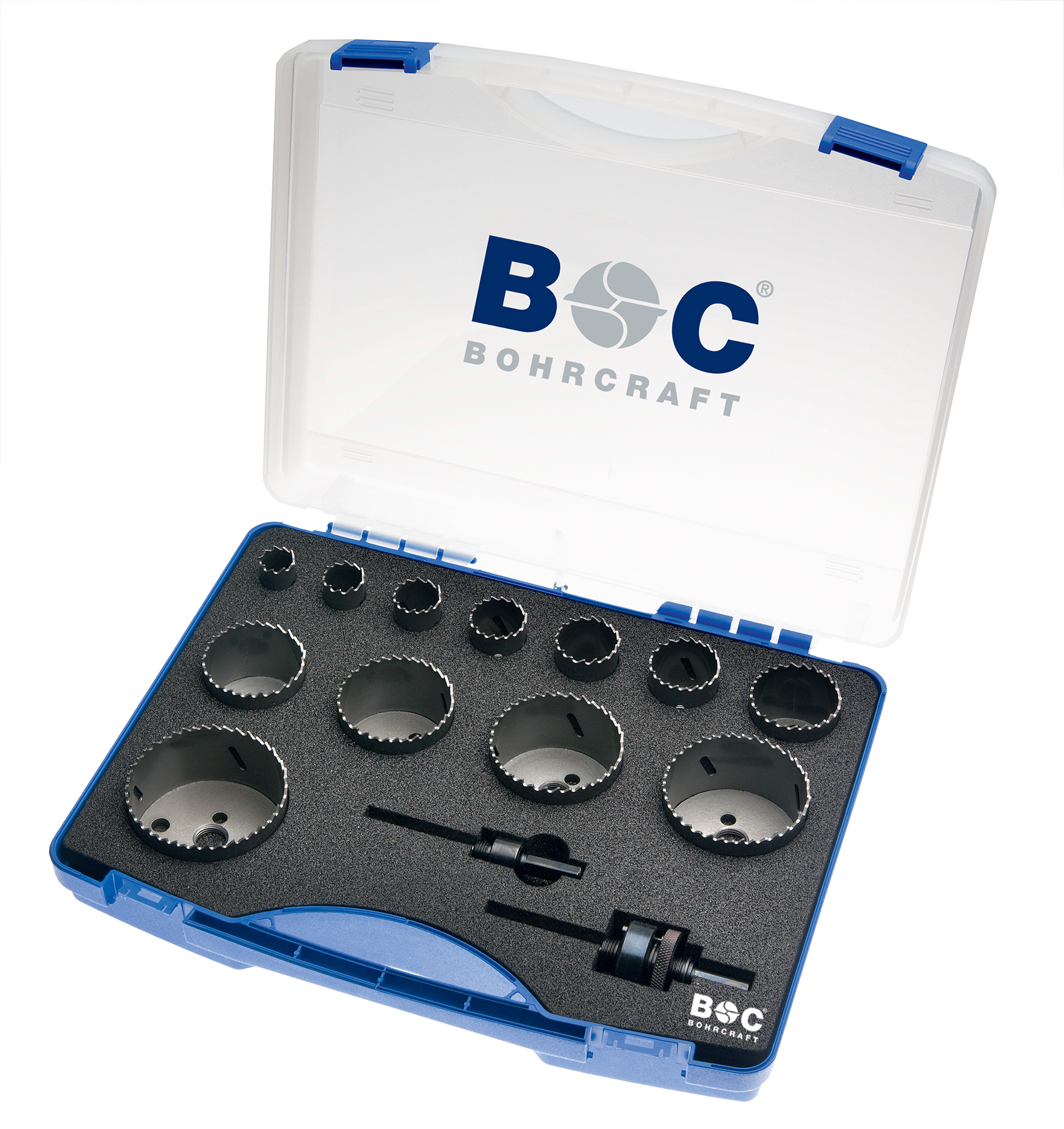 BOHRCRAFT 19001330012 Set of 12 bimetal hole saws 16-76 mm + 2 attachments for routers 14-30 + 32-210 mm, 14 pcs