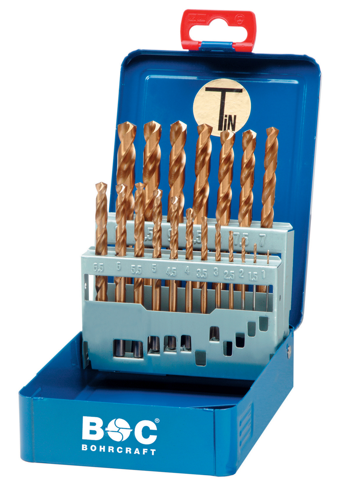 BOHRCRAFT 11301310019 Set of 19 HSS-TiN drill bits DIN 338. Metal case.