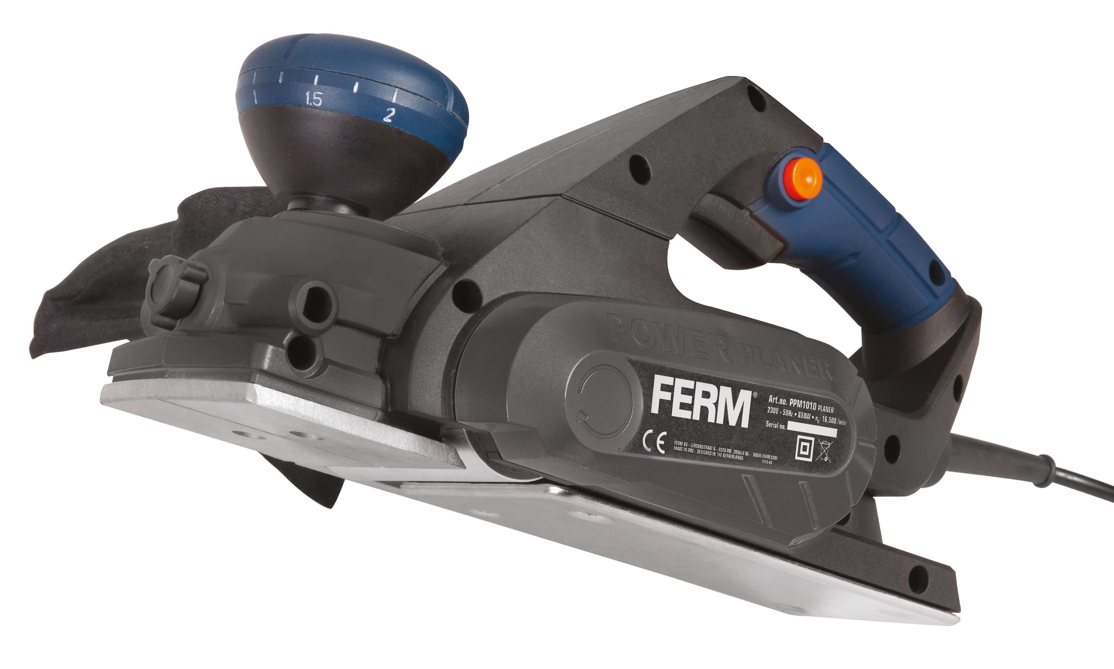 FERM PPM1010 Planer 650W, no-load speed 16500 rpm, max width 82 mm, max depth 2 mm, weight 3.50 kg