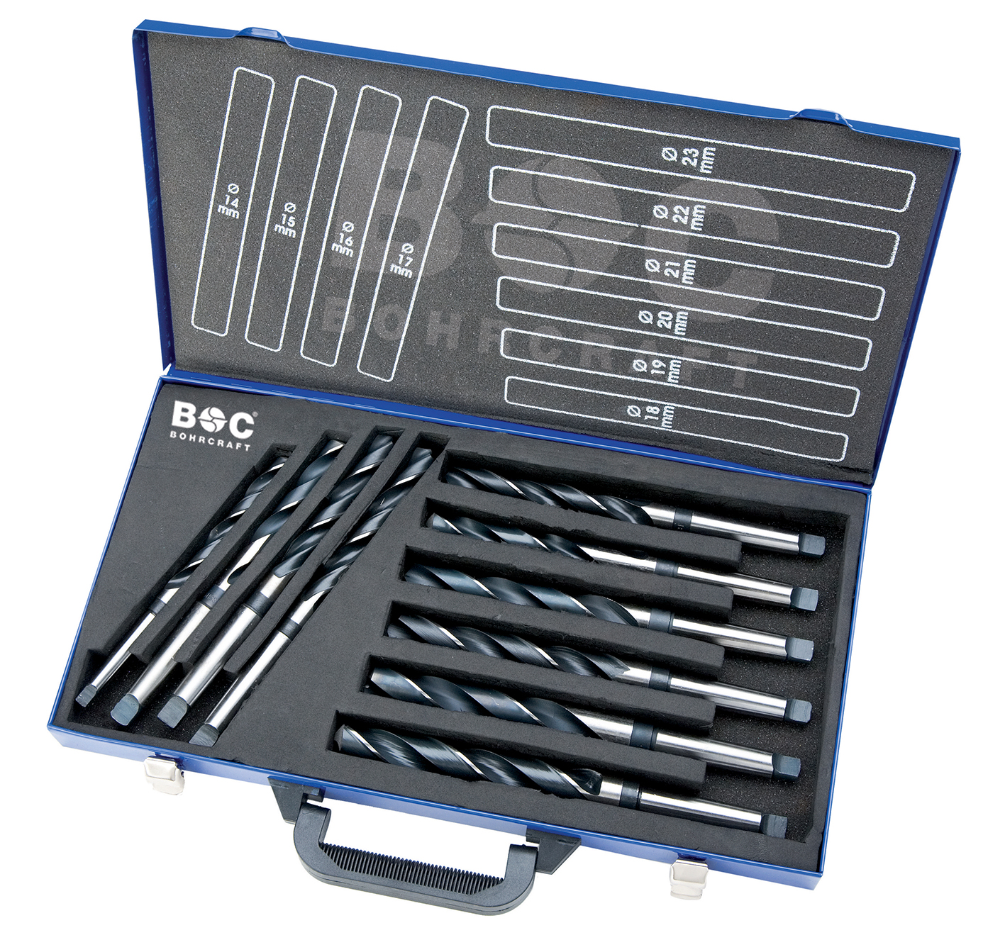 BOHRCRAFT 14501410001 HSS DIN 345 Helical Drill Bit Set 14.0-23.0x1.0 mm 10 pcs. Metal Case