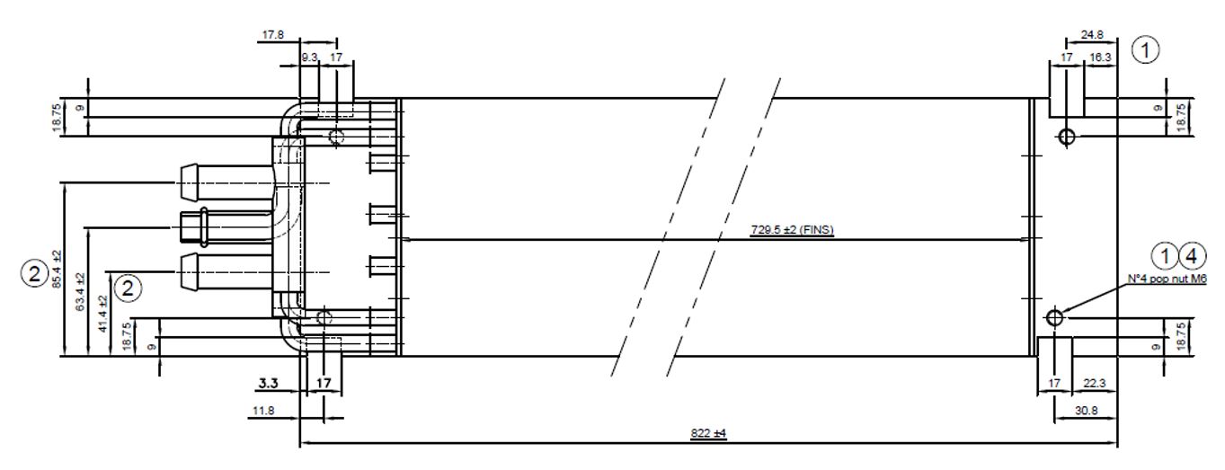 Evaporator/Heater - L x W x H Exchange (W x H x D): 729.5 x 126.8 x 111.5