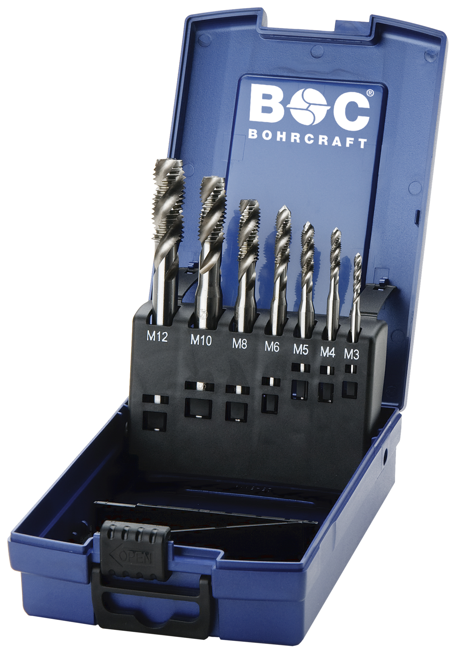 BOHRCRAFT 41401330007 HSS-G Machine Tap Set, Form B, Ground, Straight Flutes, M3-M12, 7 pcs