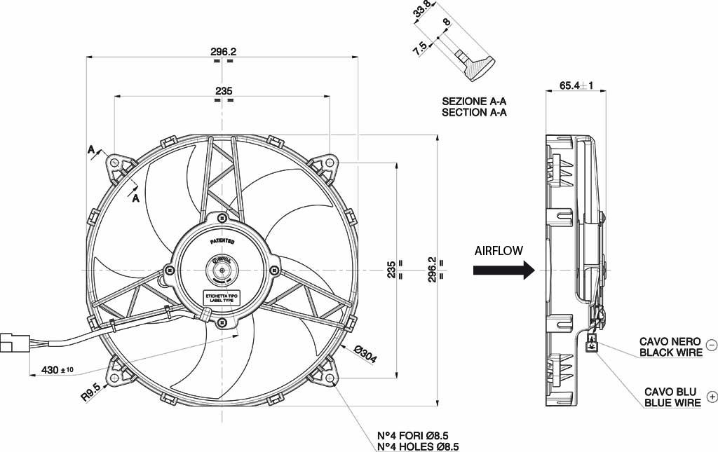 Ventola VA26-BP50/C-44A diametro 280mm aspirante 24V modello 3010.1808 SPAL