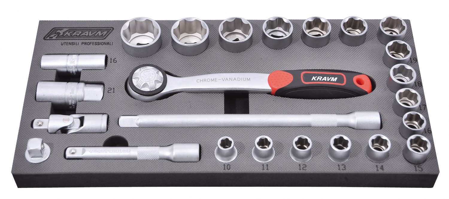 KRAVM E05940 1/2" Socket Wrench Set 24 pieces - Heat Shrink Wrapped