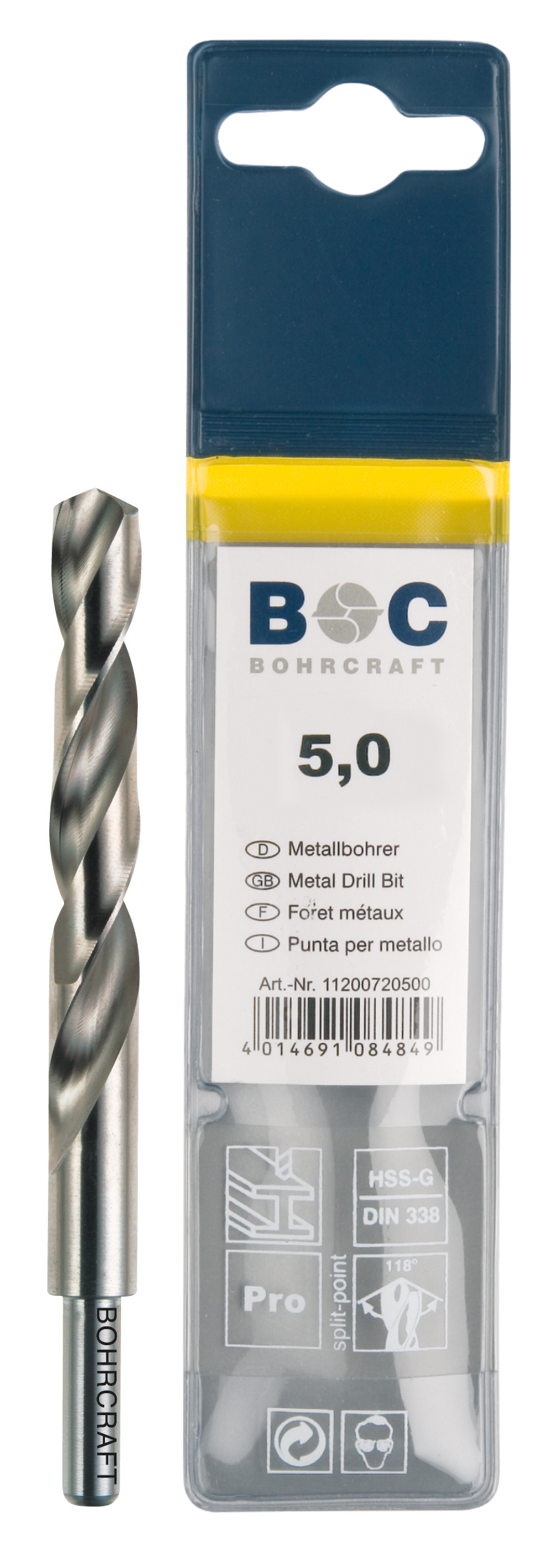 BOHRCRAFT 11100701300 Cylindrical Helical Point HSS-G DIN 338 ground, reduced shank, Split Point ø 13.0 mm pack of 1 pc