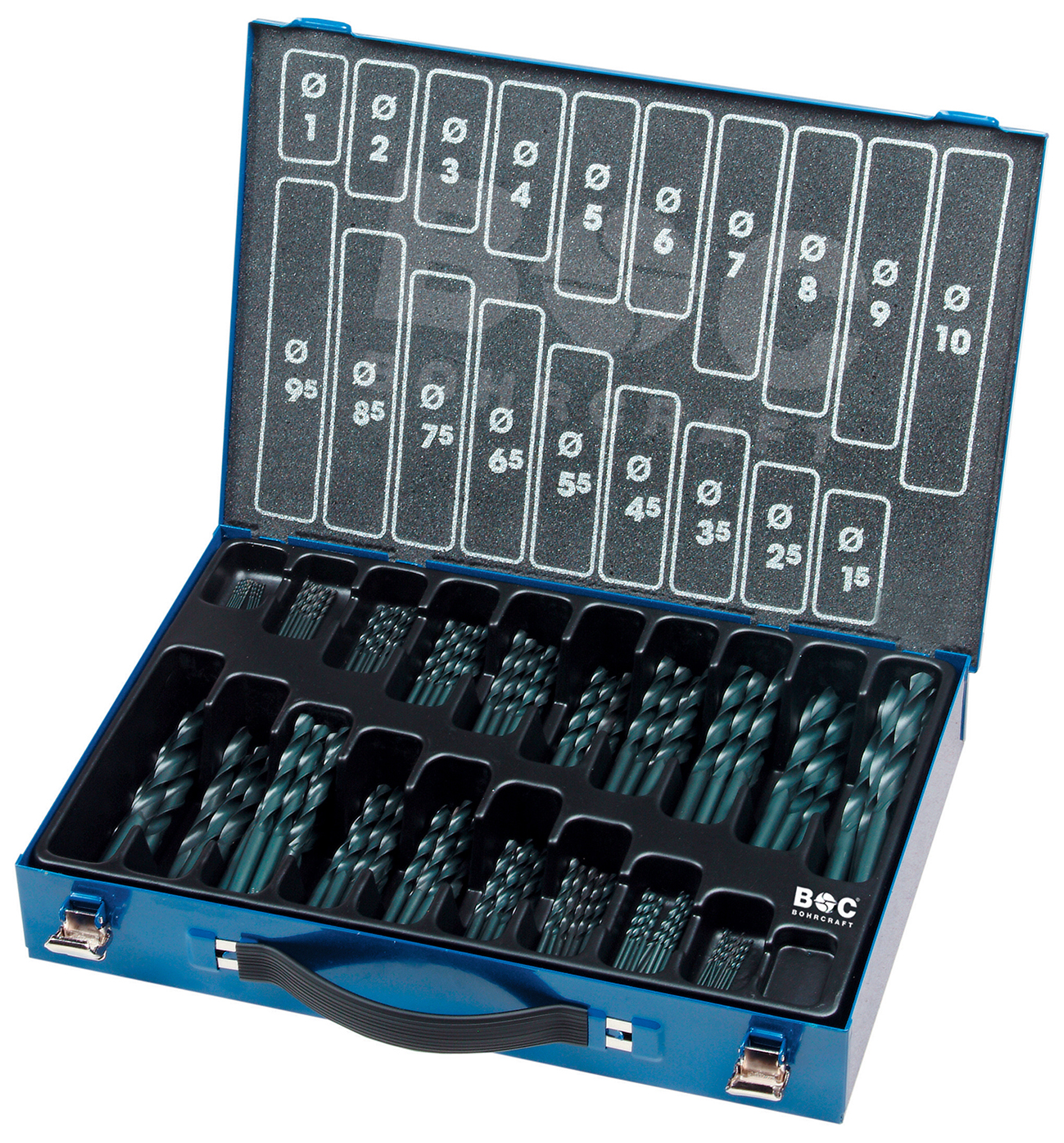 BOHRCRAFT 11001420220 Assortment of cylindrical HSS twist drill bits DIN 338, ground, 220 pcs. Metal case