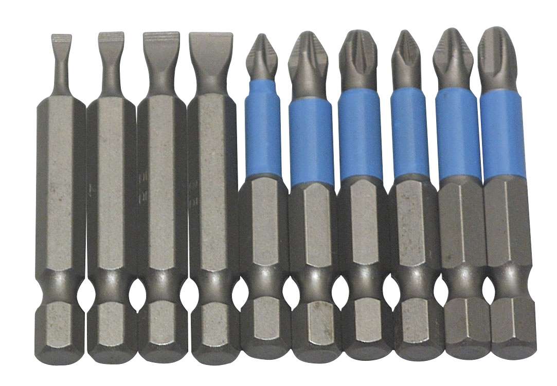 KRAVM E06020 Set of 10 1/4" inserts, 50 mm length (PZ1-2-3 PH1-2-3 slotted 3-4-5.5-6.5 mm)
