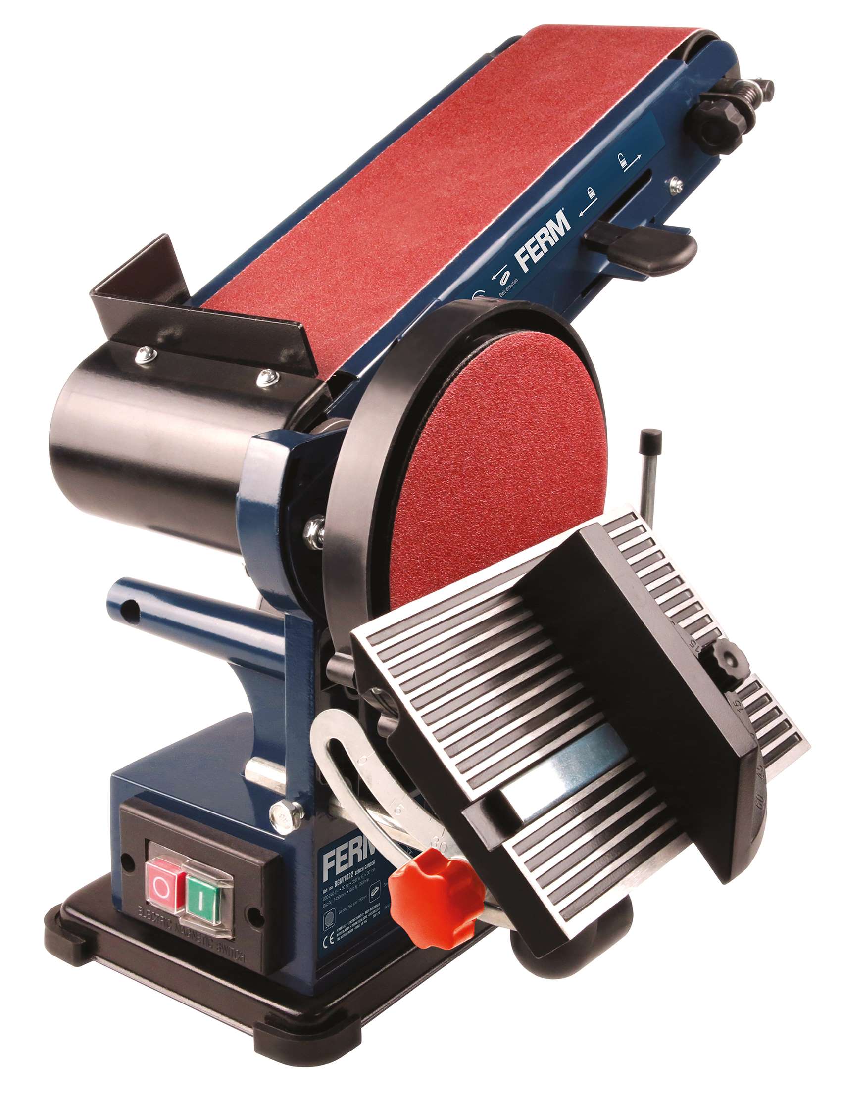 FERM BGM1022 Tiltable Belt and Disc Sander 350W, belt no-load speed 292 rpm, disc 1450 rpm