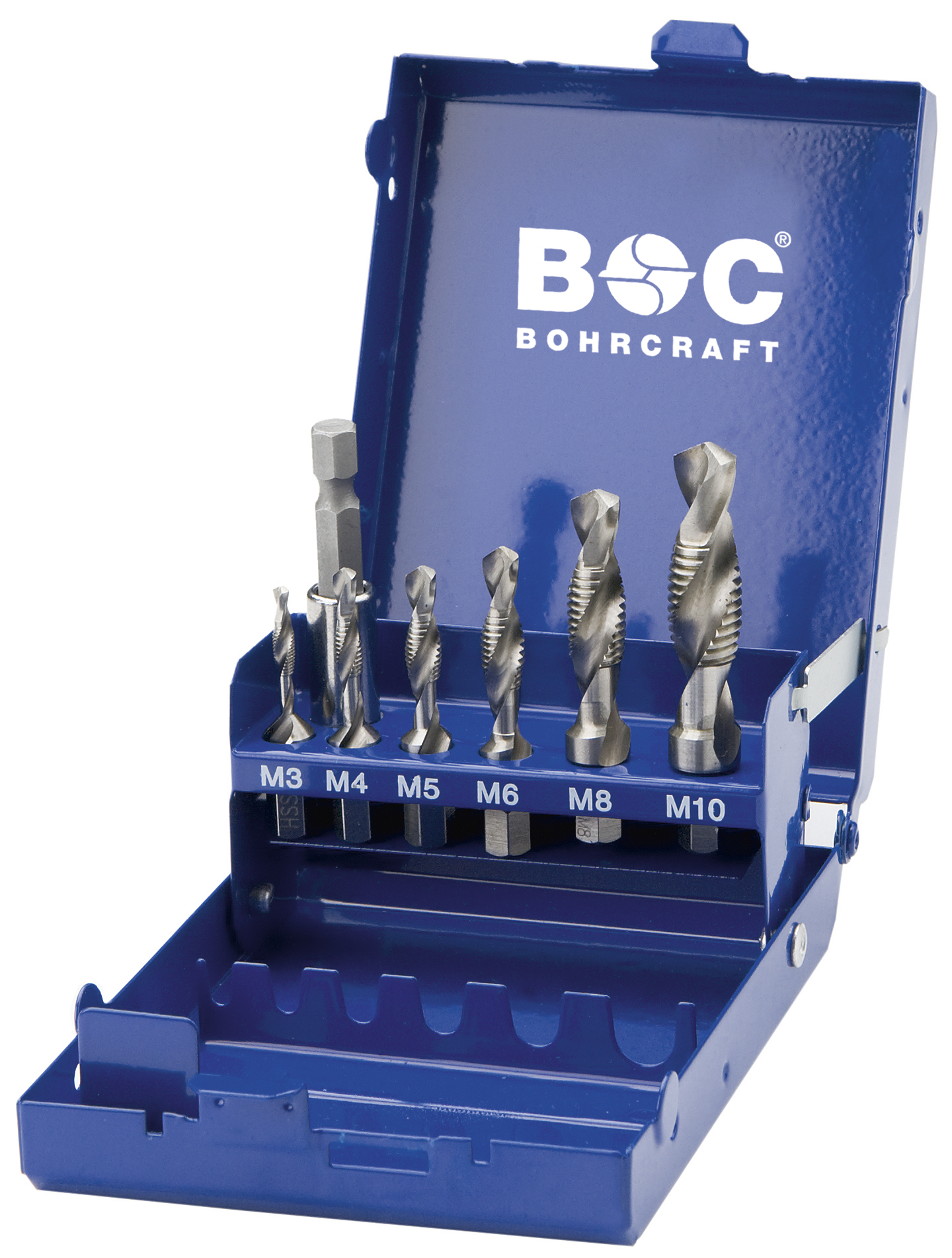 BOHRCRAFT 41711410007 Assortment of 7 combined bits with hex shank / 1 adapter, metal pack