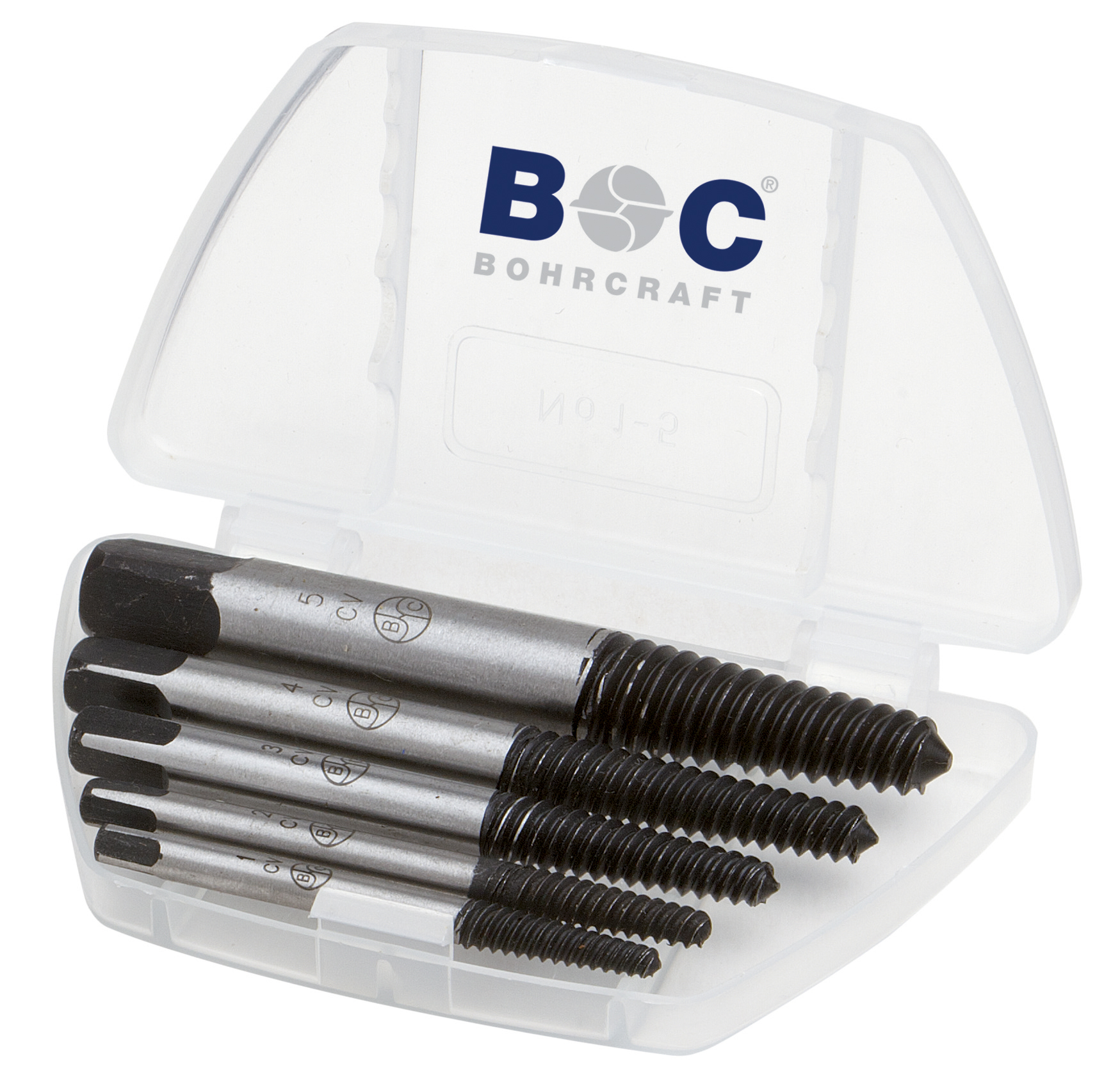 BOHRCRAFT 97001430005 Assortment of extractor bits for screws in CV steel, Grade 1-5, 5 pcs, plastic case
