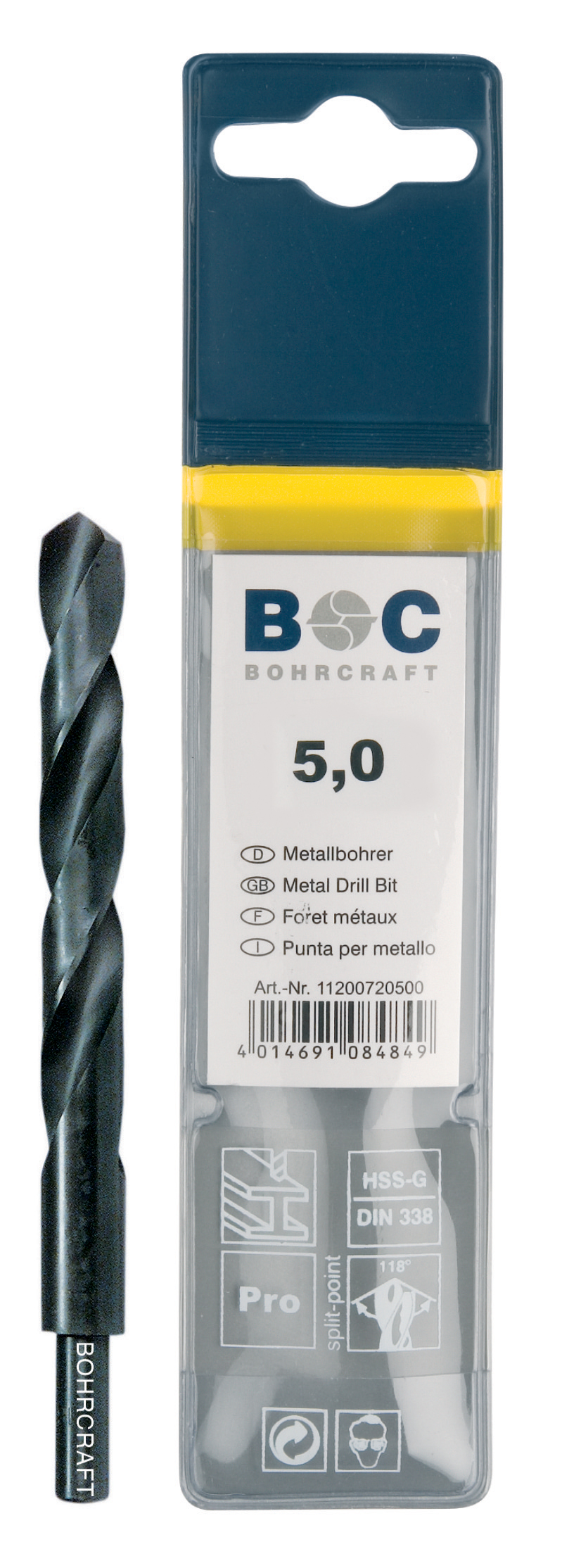 BOHRCRAFT 11090701050 Cylindrical Helical HSS Drill Bit DIN 338, rolled, reduced shank, ø 10.5 mm, pack of 1 piece
