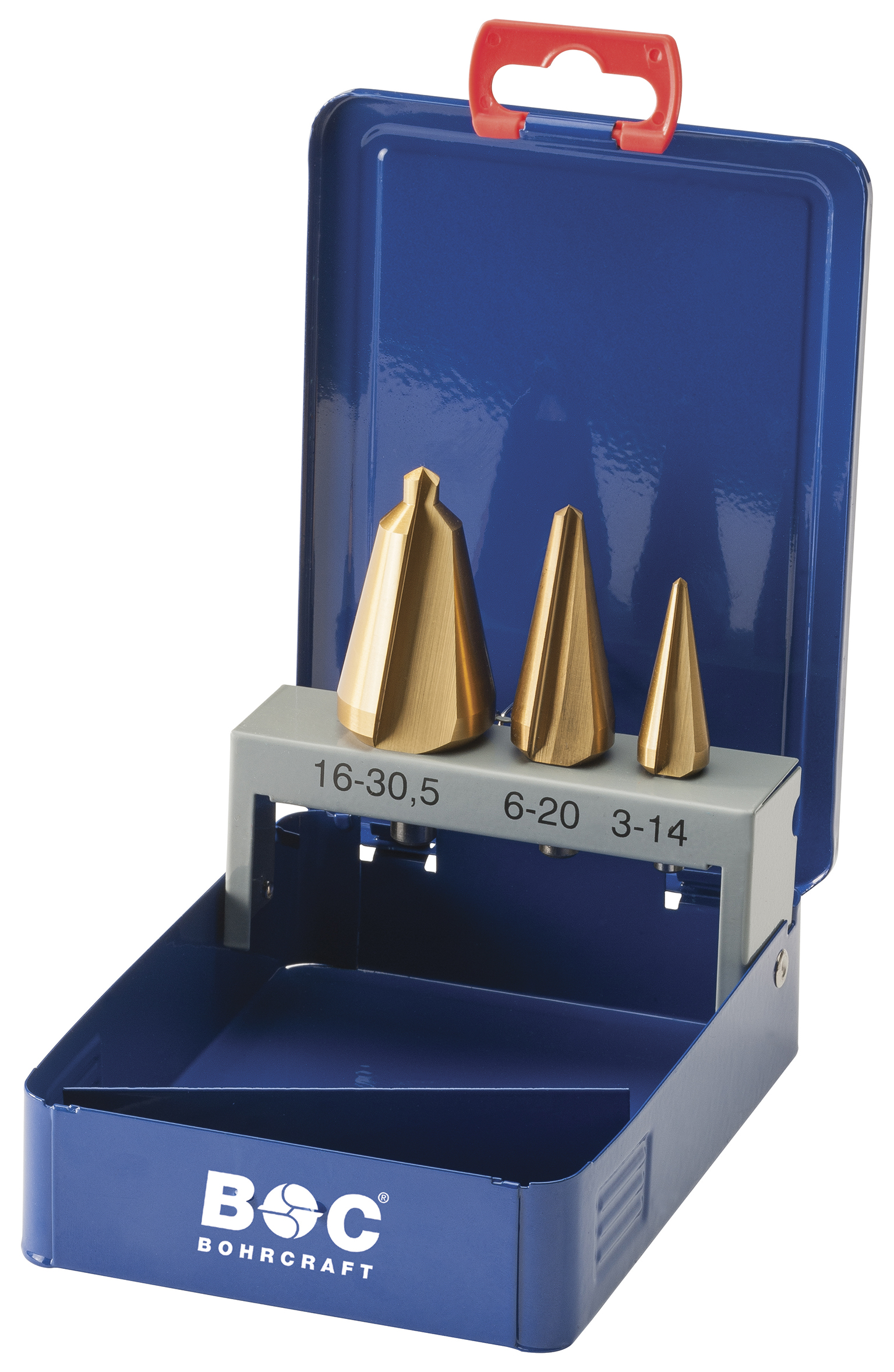 BOHRCRAFT 17411410003 Countersink Set for Sheet Metal in HSS-TiN Gr.1/2/3, 3 pcs. Metal Case