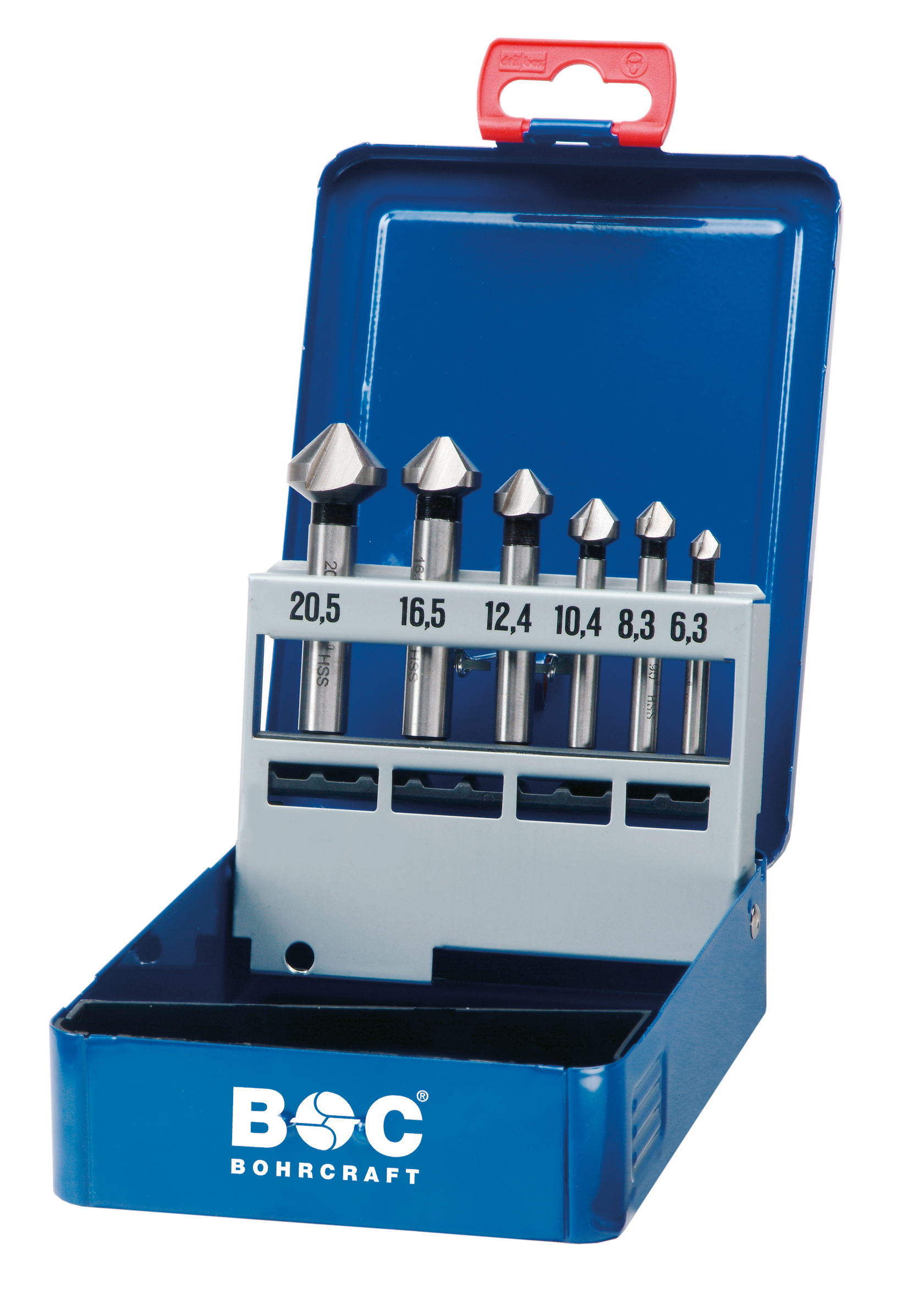 BOHRCRAFT 17011410006 Countersink Set 90° Type C HSS-TiN, 6.3/8.3/10.4/12.4/16.5/20.5 mm, 6 pcs, metal case
