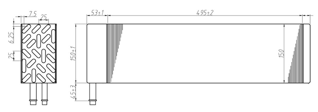Evaporator - Exchange surface (W x H x D): 495 x 150 x 87.5