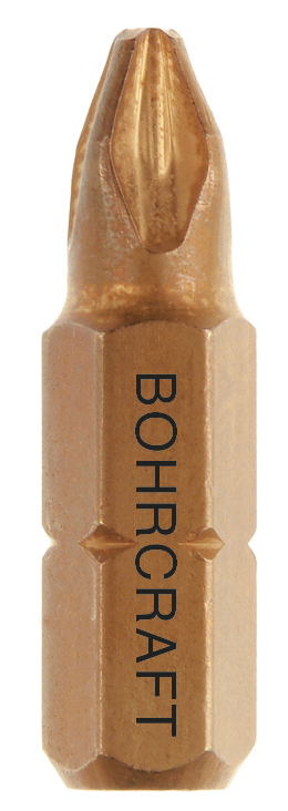 BOHRCRAFT 61311500125 Pozidriv Screw Inserts 1/4 PZ1 L=25 mm, TiN coated, pack of 100 pcs