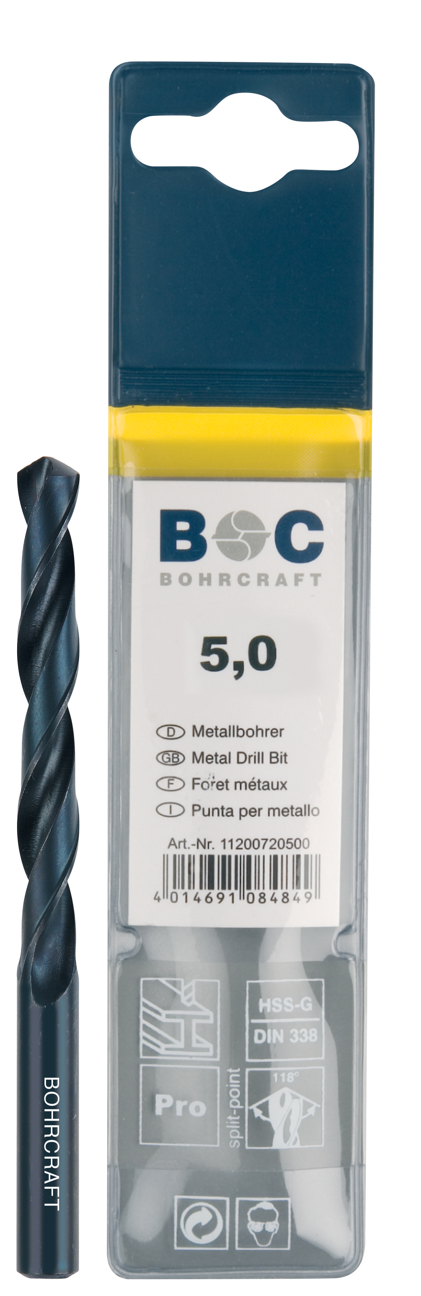BOHRCRAFT 11000720350 Cylindrical helical HSS drill bit DIN 338, ø 3.5 mm, pack of 2 pcs