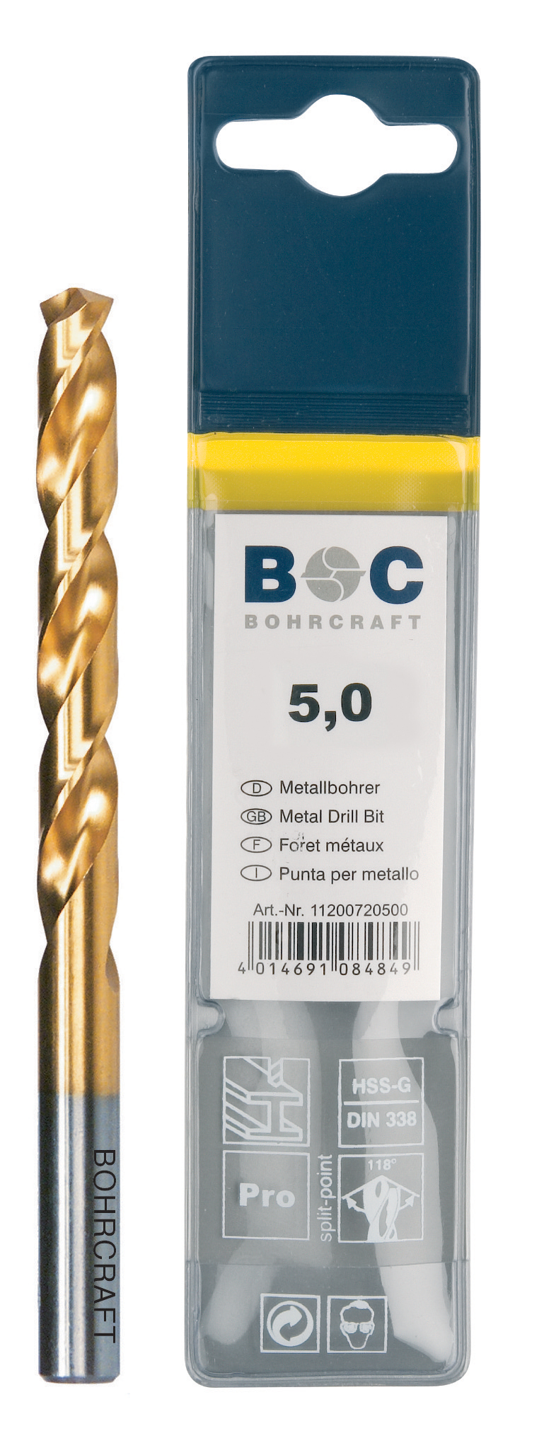 BOHRCRAFT 11300700750 Cylindrical Helical Point HSS-TiN DIN 338, ground, Split Point, ø 7.5 mm pack of 1 pc