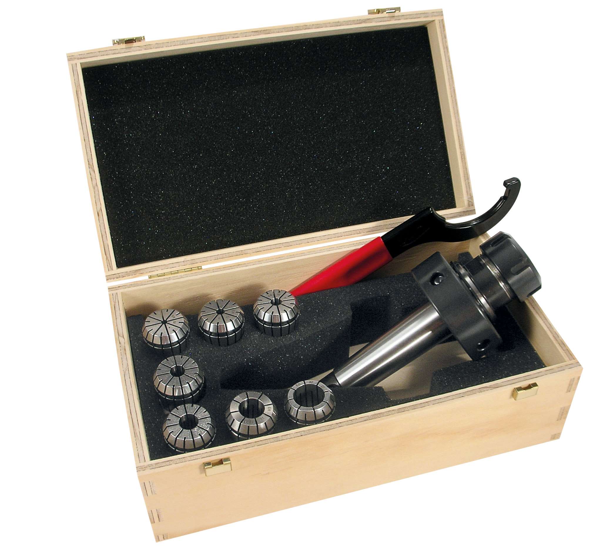 PRT METAL 5550432001SER Wooden box: CM4 with Serrmac/Famup collet nut + 7 ER32 collets + key for collet nut