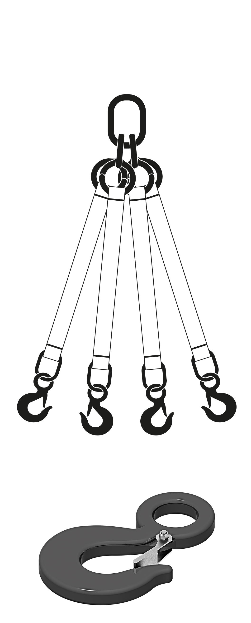 MURTRA 4R150/GL-2 4-arm lifting system length 2m capacity 0°-45°=21000 kg hook with tab