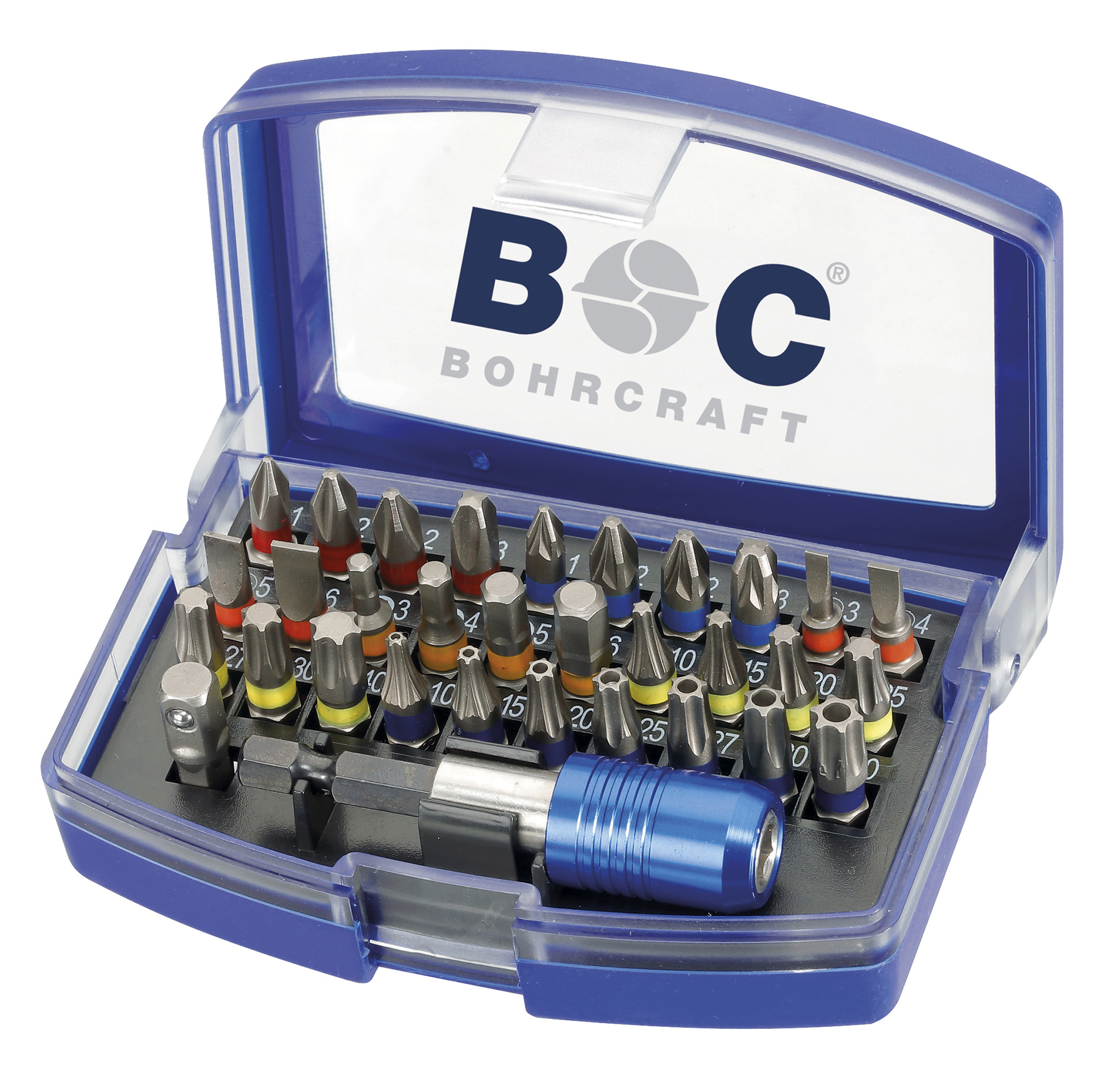 BOHRCRAFT 69001430032 Plastic insert box for screws, adapter, bit holder, 32 pcs