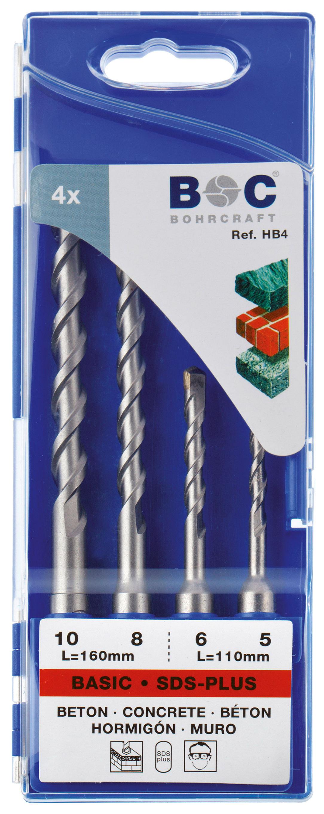BOHRCRAFT 25901430004 SDS-PLUS Hammer Drill Bit Set, 5/6x110mm, 8/10x160mm, 4 pcs. Plastic case