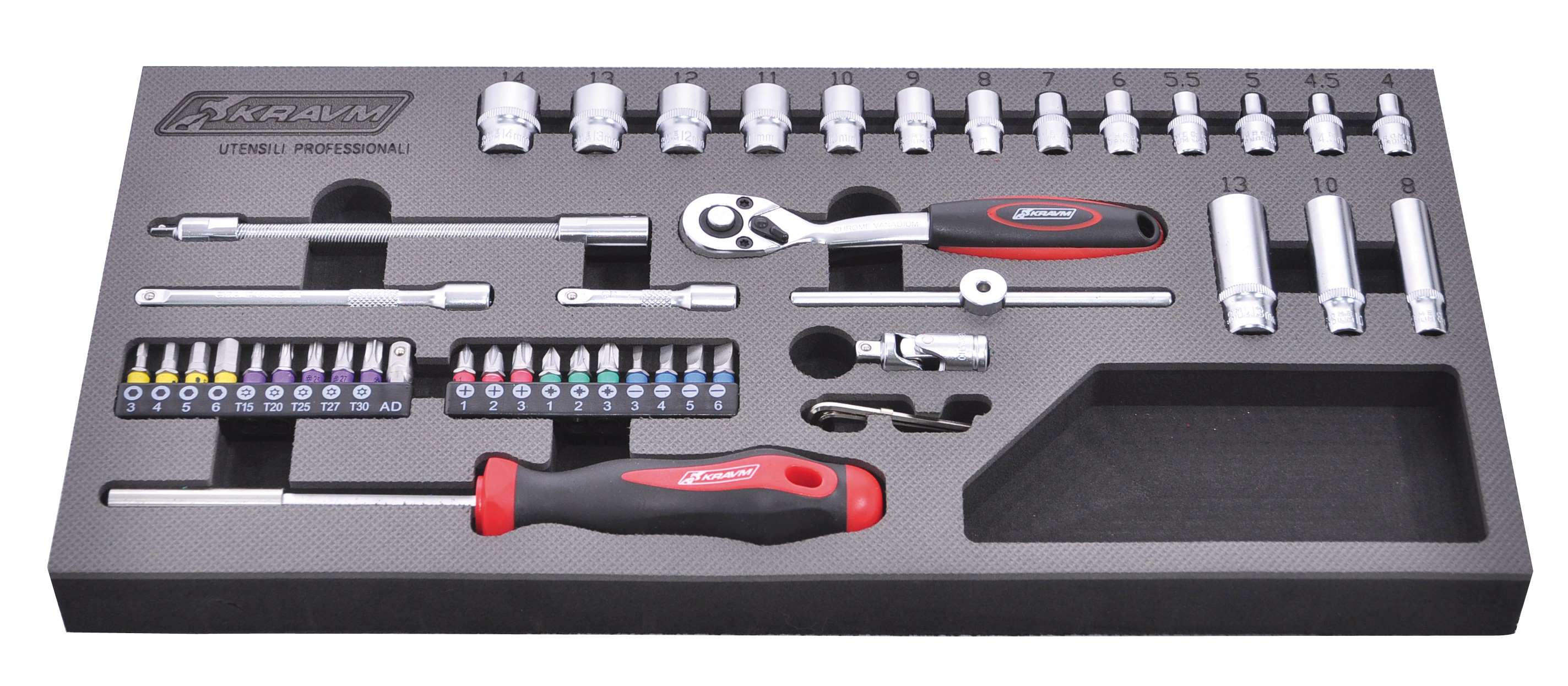 KRAVM E09069 Set of 45 sockets and inserts - heat shrinkable