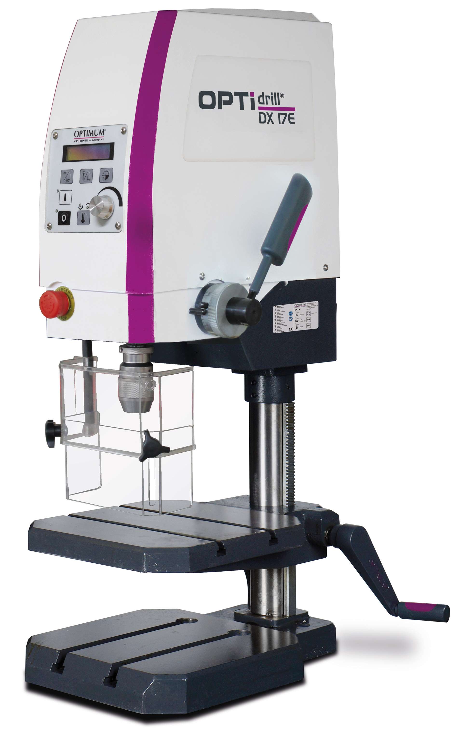 OPTIMUM 3020168 Bench drill with continuous adjustment and digital LCD display, max drilling diameter 16 mm, 1 kW