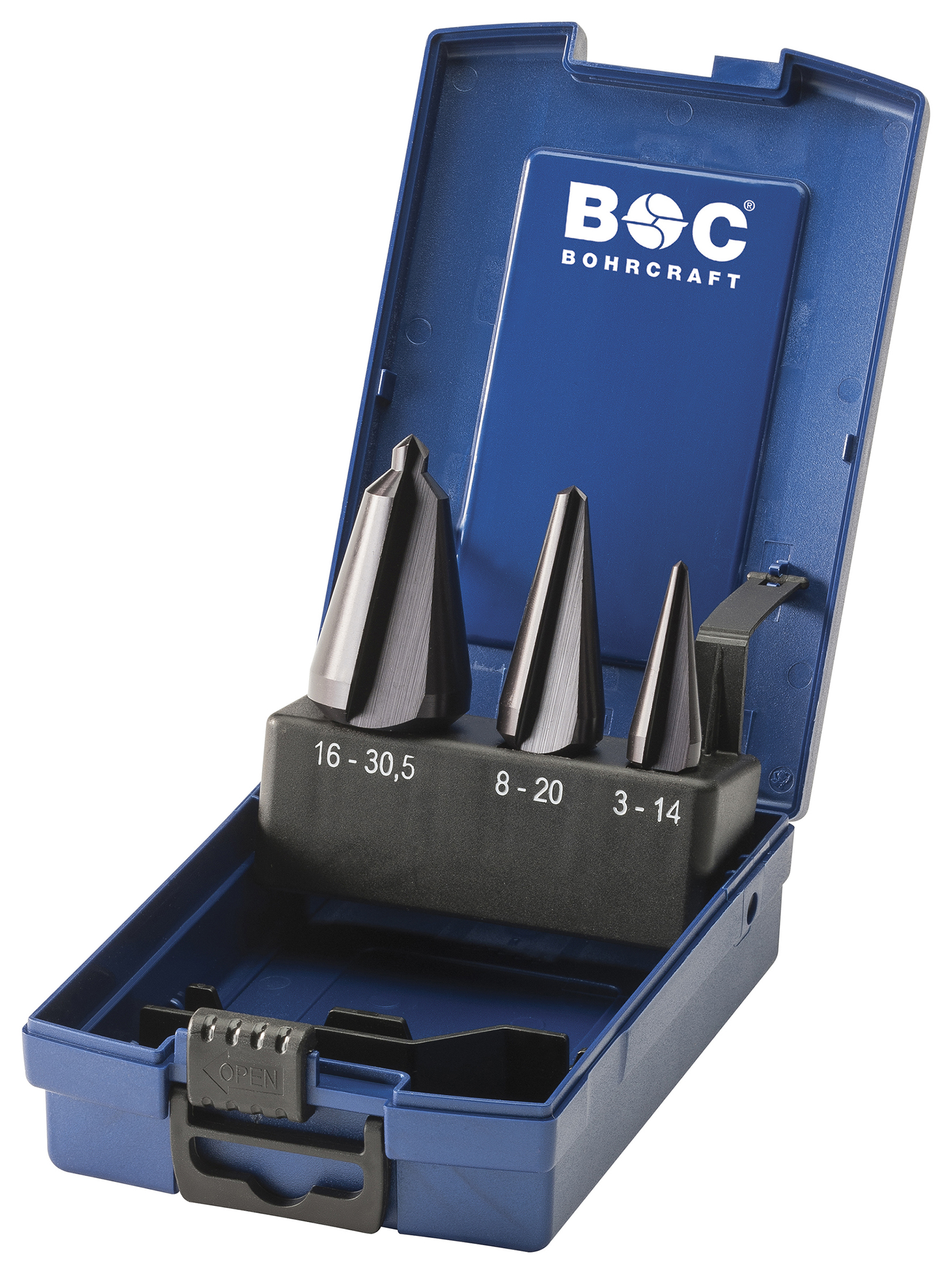 BOHRCRAFT 17421330003 Countersink Set for Sheet Metal in HSS-TiAlN Gr.1/2/3, 3 pcs. ABS Case