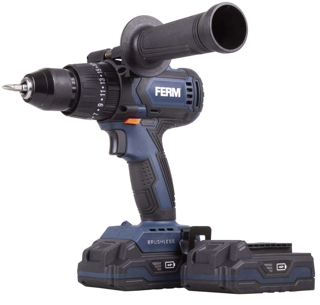 FERM CDM1138 Portable drill with brushless motor 20V - 2.0 Ah 2 Li-Ion batteries - weight 3.65 kg