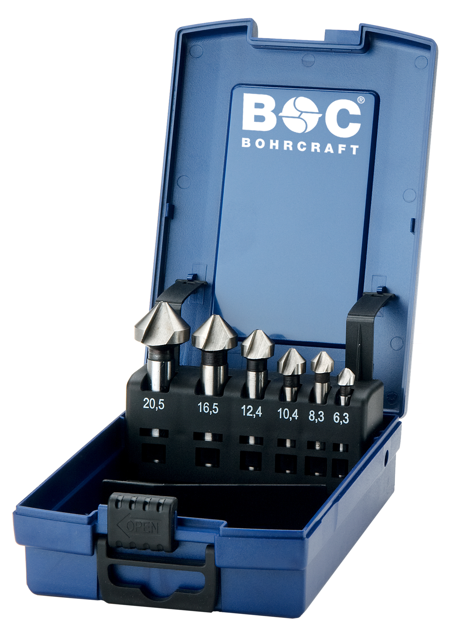 BOHRCRAFT 17101330006 90° Countersink Set, Type C HSS-Co5%, 6.3/8.3/10.4/12.4/16.5/20.5mm, 6 pcs, ABS case