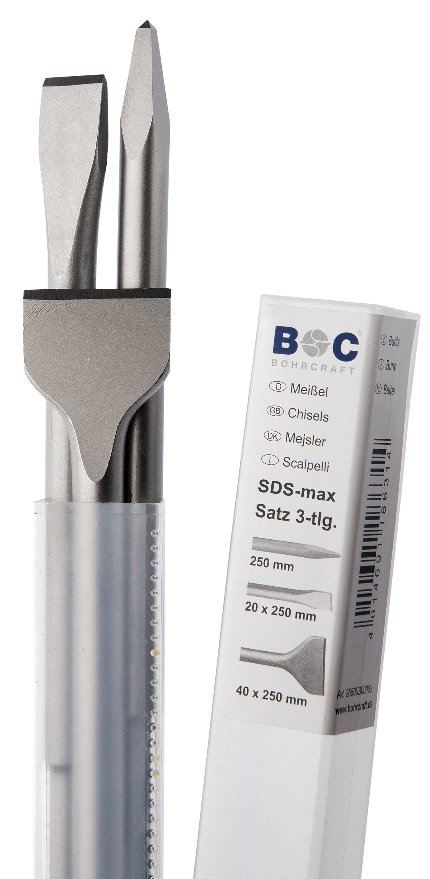 BOHRCRAFT 26600300003 Assortment of 3 SDS-MAX chisels: pointed + flat 25 mm + wide 50 mm