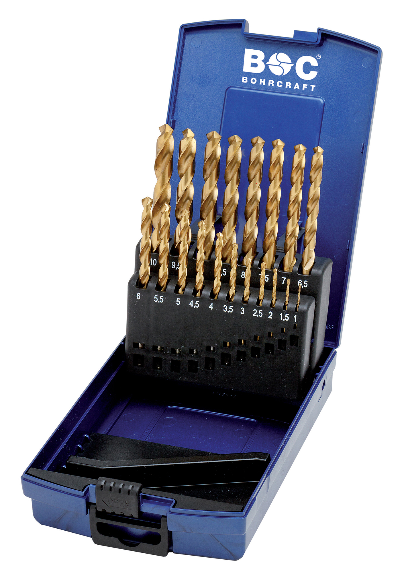 BOHRCRAFT 11301330019 Assortment of cylindrical helical drill bits HSS-TiN DIN 338, 1.0-10.0x0.5 19 pcs ABS pack