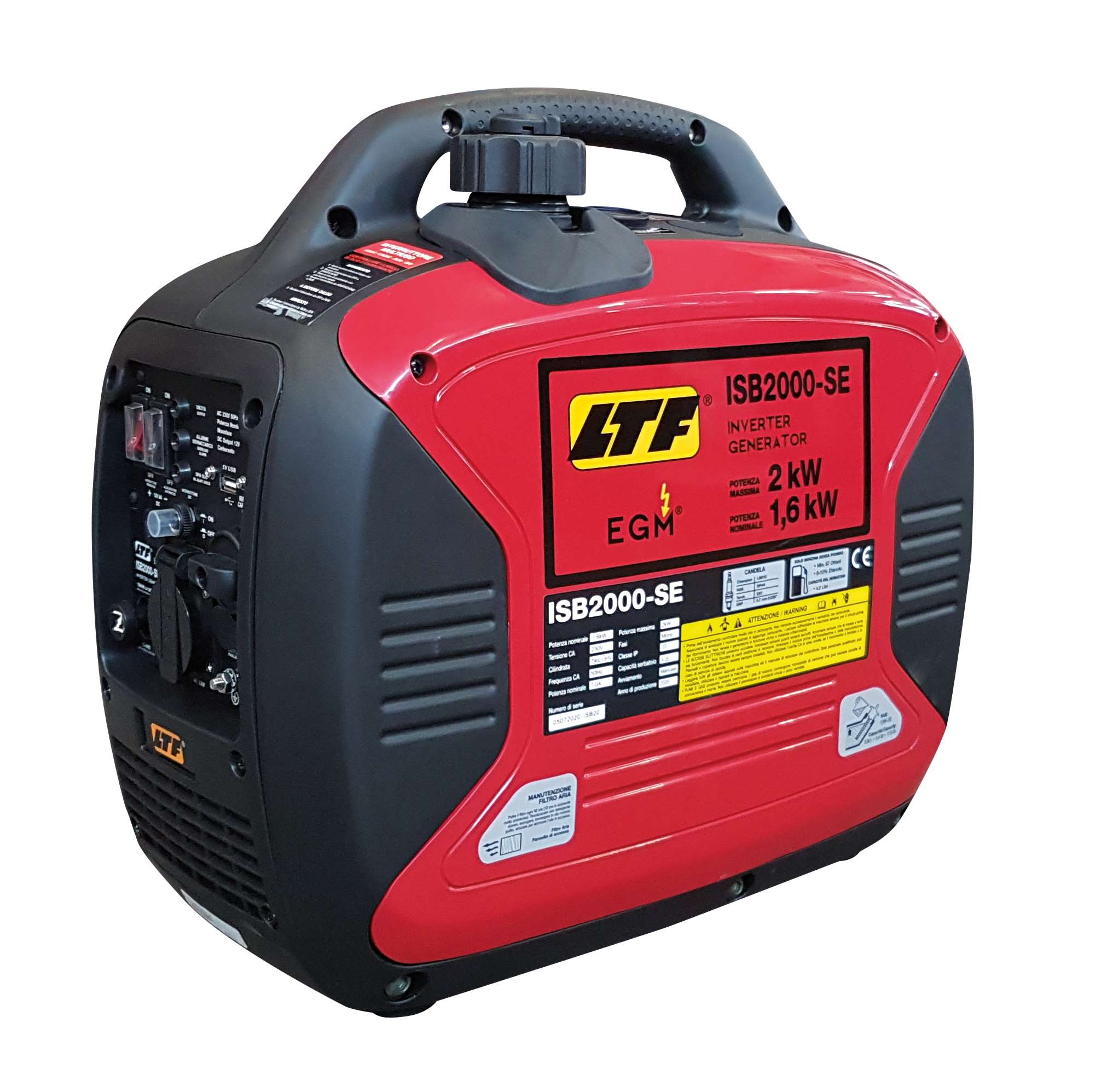 Generatore inverter portatile silenziato a benzina 1,6 kW, monofase, avviamento a strappo EGM ISB2000-SE