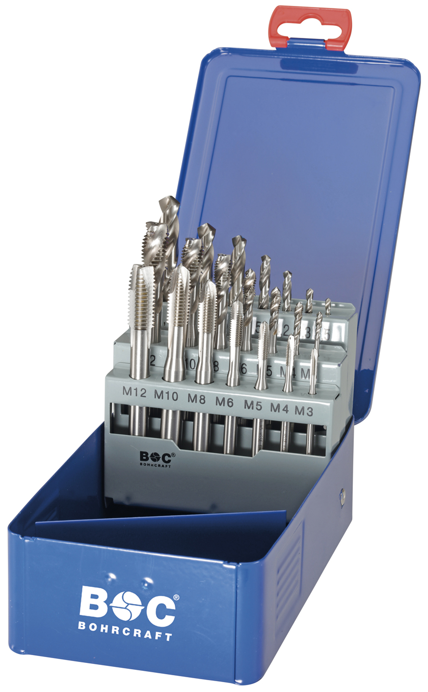BOHRCRAFT 41421410021 Set of 14/ machine taps HSS-G (Co5), form C35° RSP, straight flutes, M3-M12