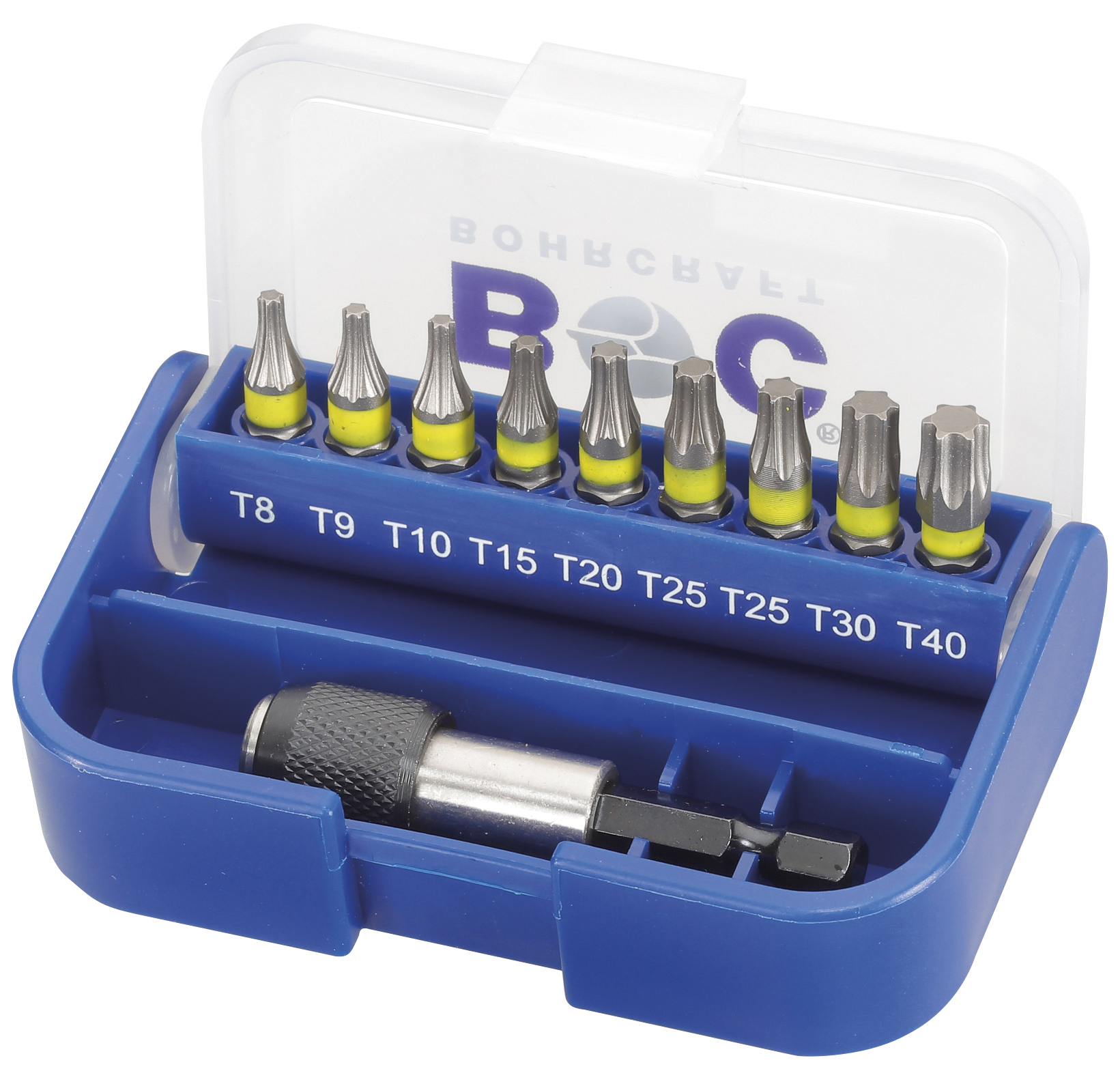 BOHRCRAFT 69001430104 Mini plastic box with Pozidriv screwdriver bits and bit holder, 10 pcs