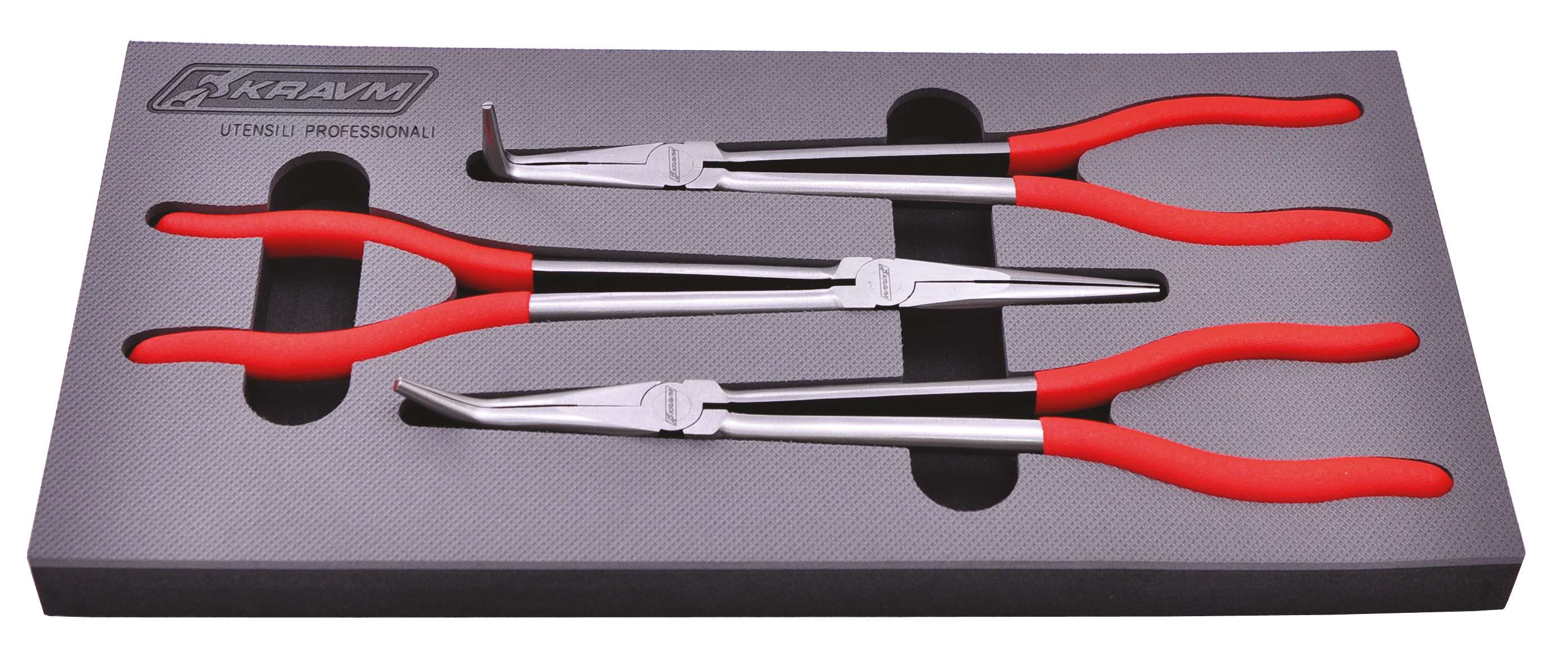 KRAVM E93005 Set of 3 pliers with non-slip handles, lengths 270-290-300 mm