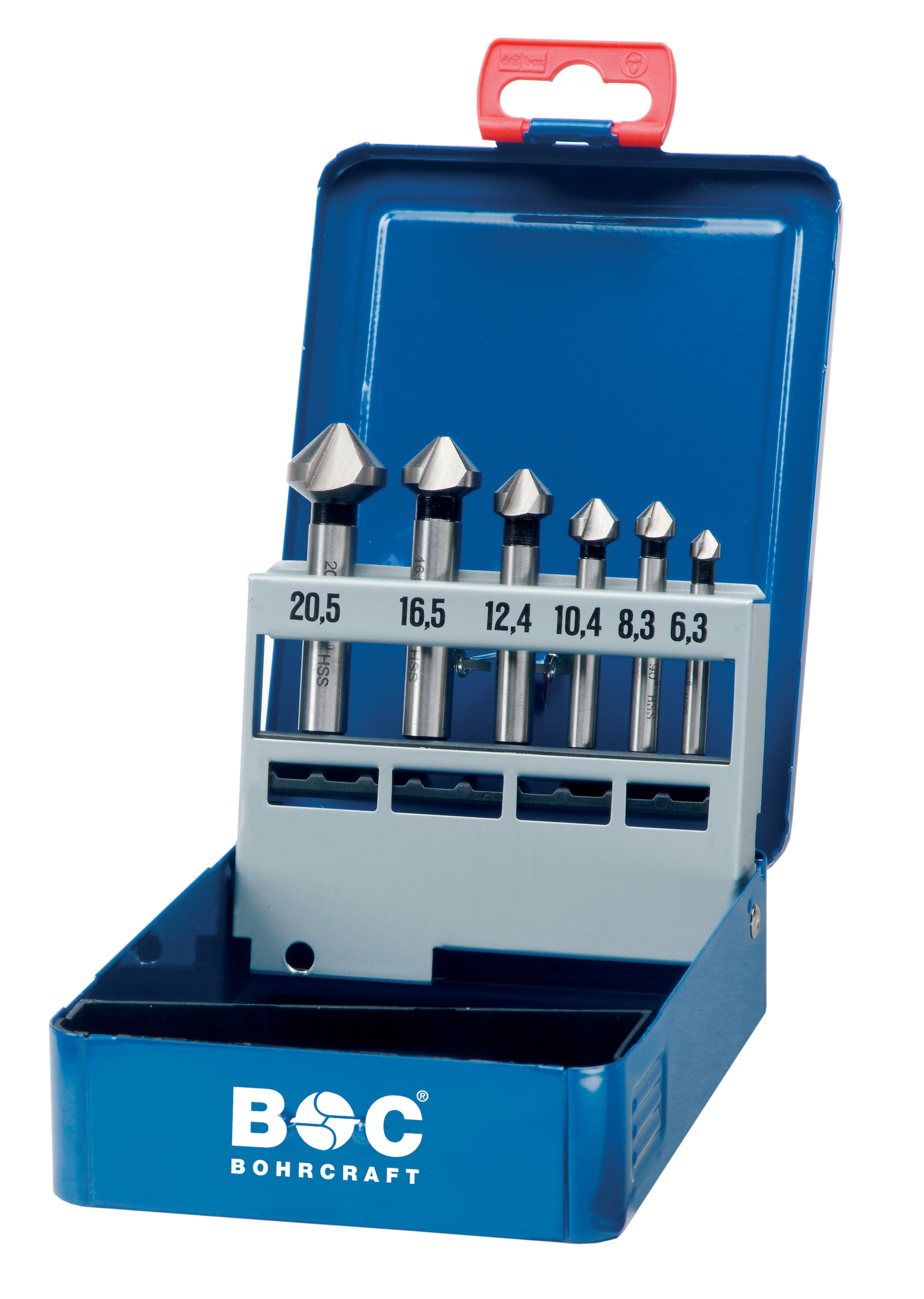 BOHRCRAFT 17101410006 Countersink Set 90° Type C HSS-Co5%, 6.3/8.3/10.4/12.4/16.5/20.5mm, 6pcs metal case