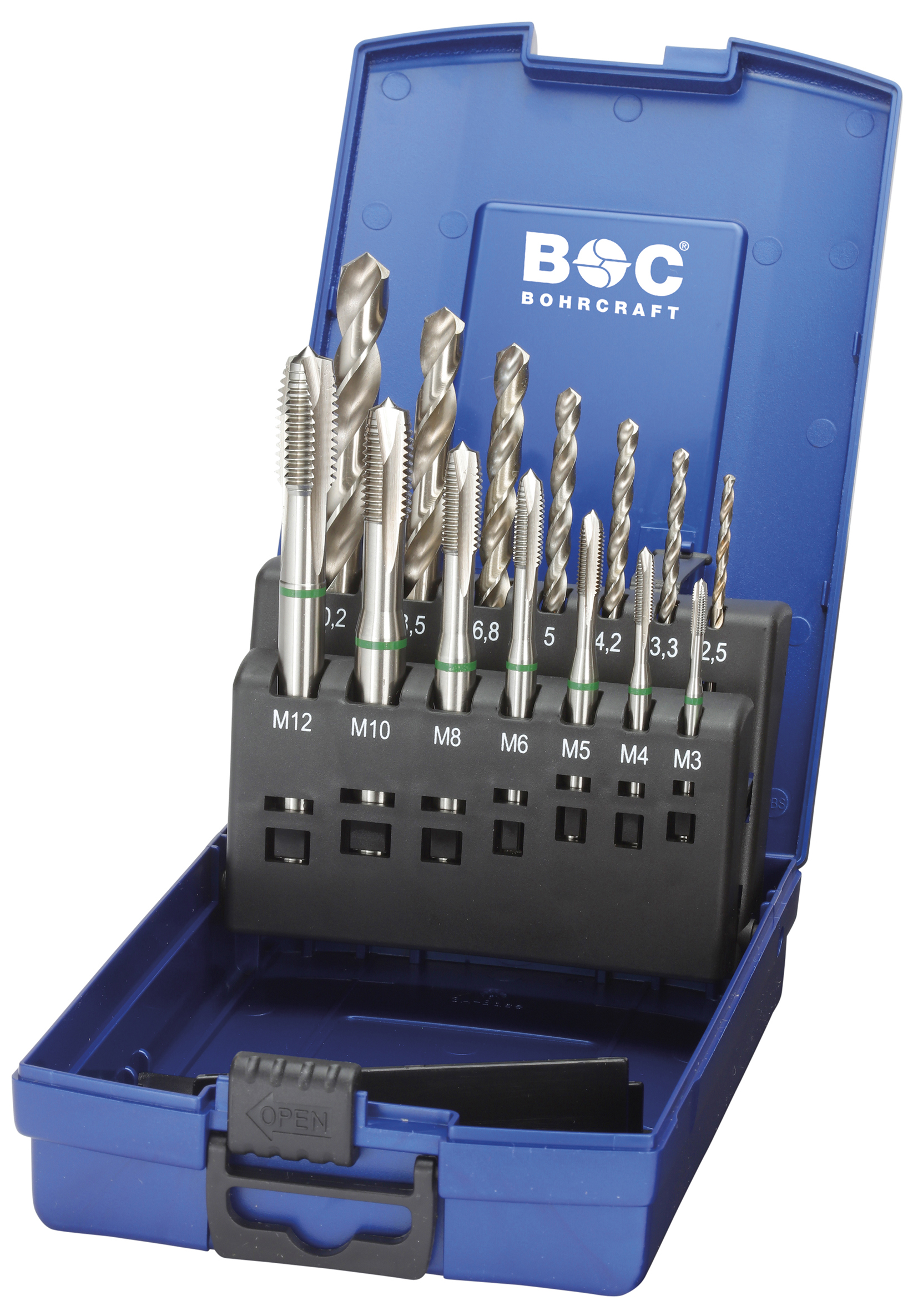 BOHRCRAFT 41631330014 ABS male machine tool holder box, shape B, thread M3 - M12, 14 pcs