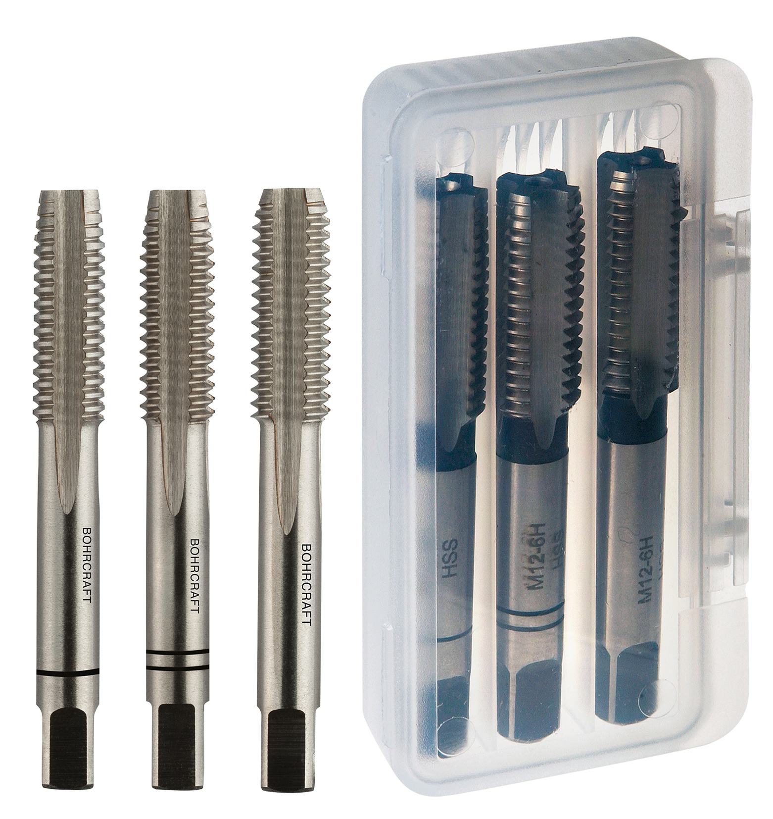 BOHRCRAFT 41091100800 Left-hand hand tap set HSS-G DIN 352, M8 threading - 3 pcs