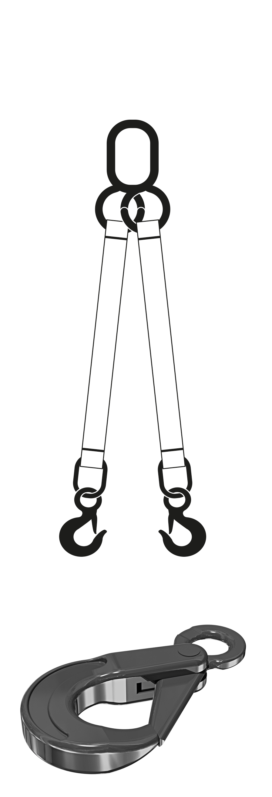 MURTRA 2R80/GS-3 2-arm lifting system length 3m capacity 0°-45°=11200 kg safety hook