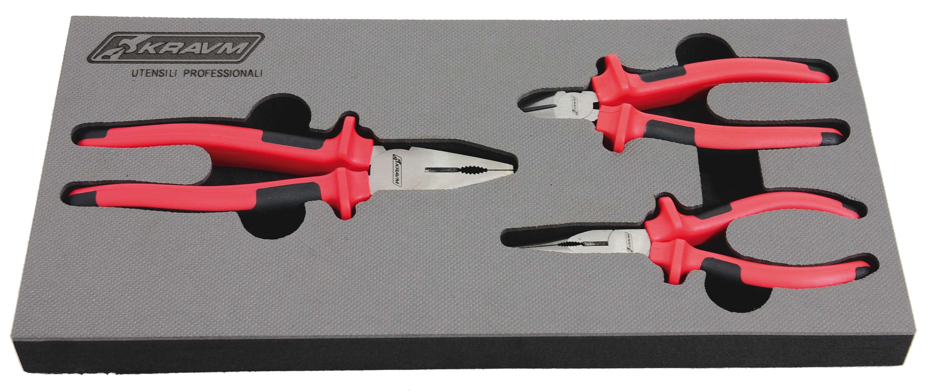 KRAVM E93044 Set of 3 pliers (universal 175 mm - diagonal cutters 160 mm - half-round nose pliers 160 mm)