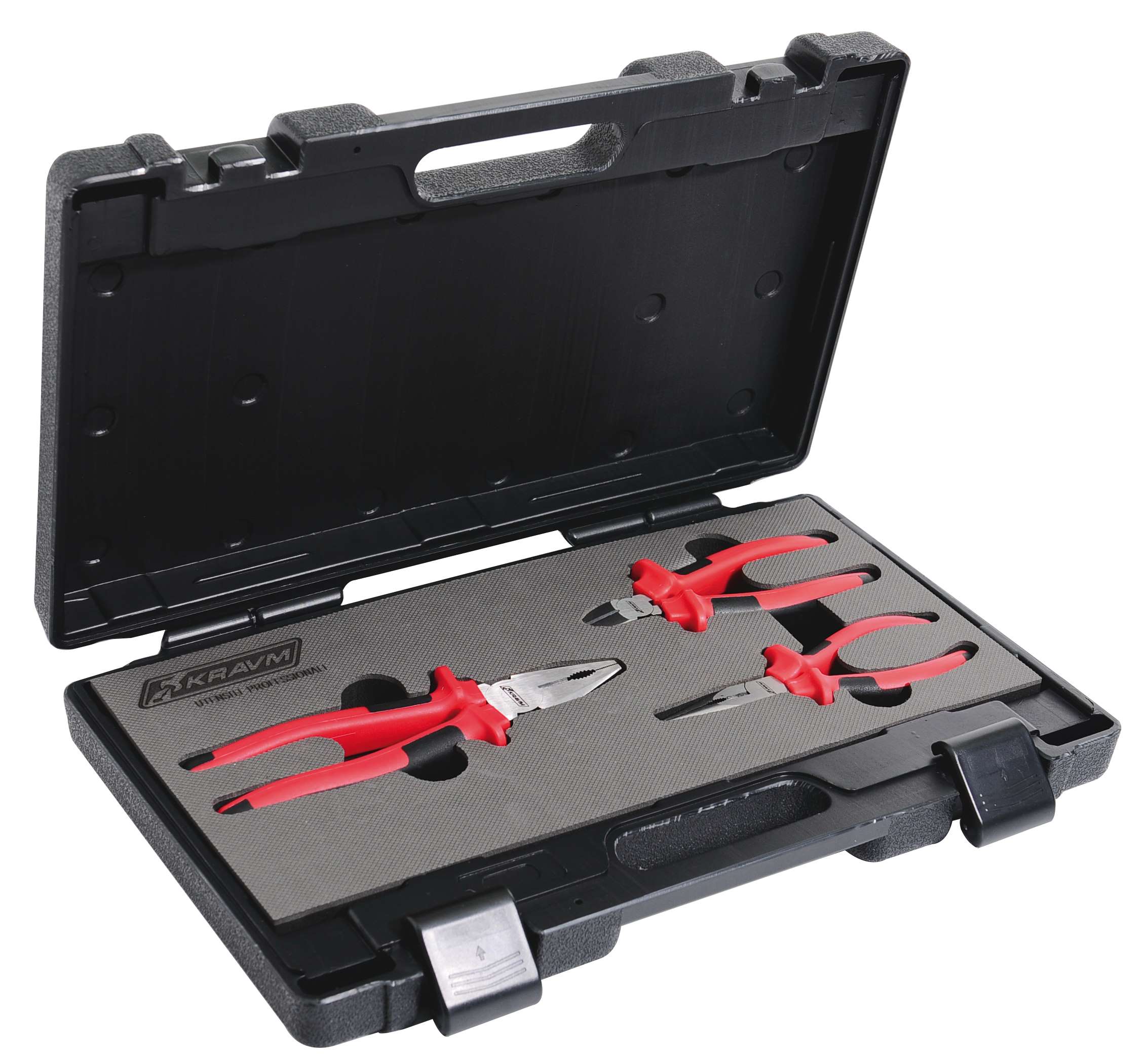 KRAVM E02021 Set of 3 pliers (universal 175 mm, diagonal cutters 160 mm, half-round nose pliers 160 mm) - ABS case