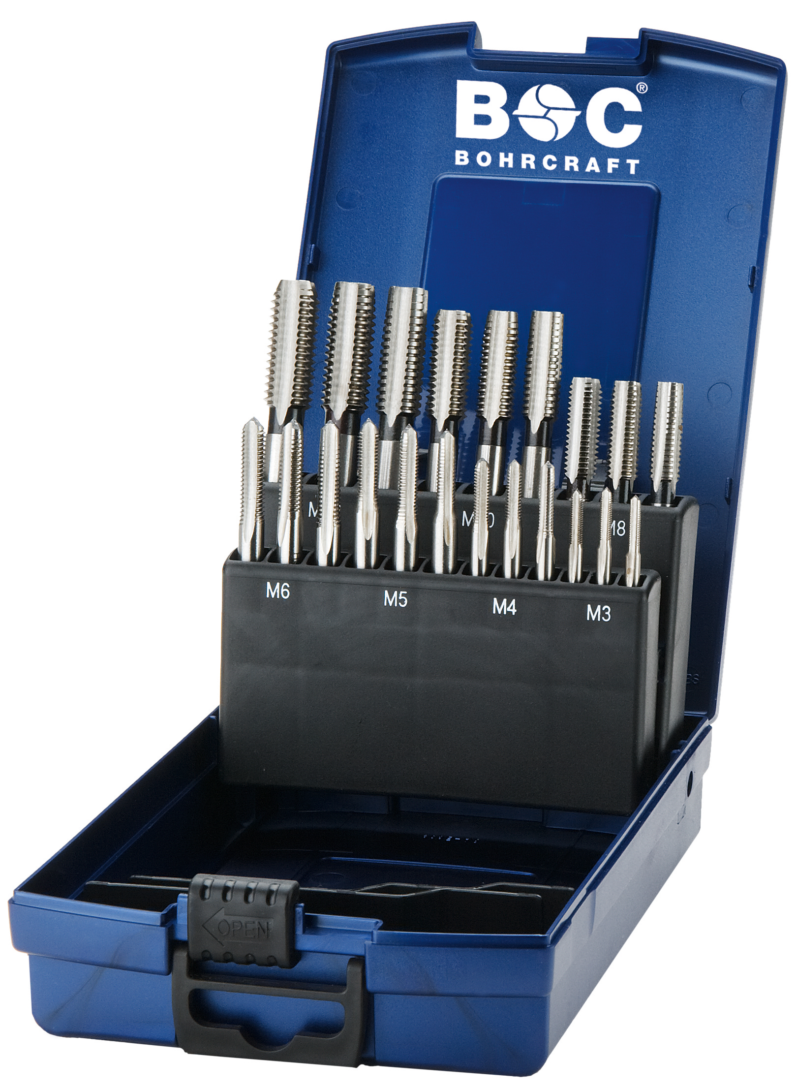 BOHRCRAFT 41001330021 Hand Tap Set (3 pcs) DIN 352 HSS-G M3-M12, 21 pcs ABS case