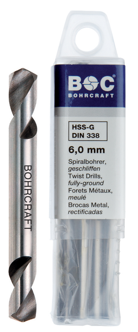 BOHRCRAFT 13000100200 Cylindrical Helical Drill Bit HSS-G DIN 1897 Double-Edged, Split Point, ø 2.0 mm 10 pcs